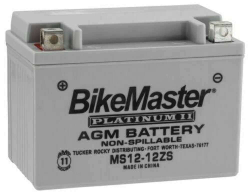 BikeMaster Platinum AGM Battery MS12-12ZS - 12V 12AH Sealed Lead Acid Battery for Motorcycles, Scooters & ATVs - Maintenance-Free, High Performance Power Source for Riding, Camping & Outdoor Adventures