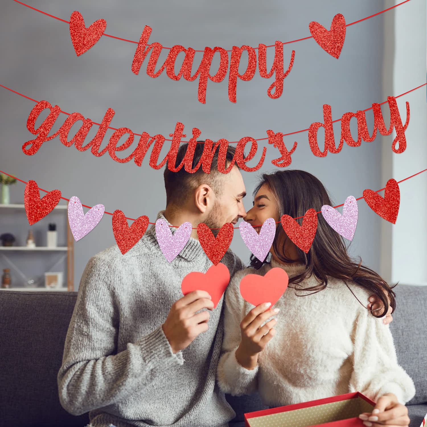 Galentine's Day Banner - Red Heart Felt Garland for Valentine's Dating Party Decorations - Happy Galentines Day Party Supplies - Perfect for Home, Office & Romantic Date Night Decor
