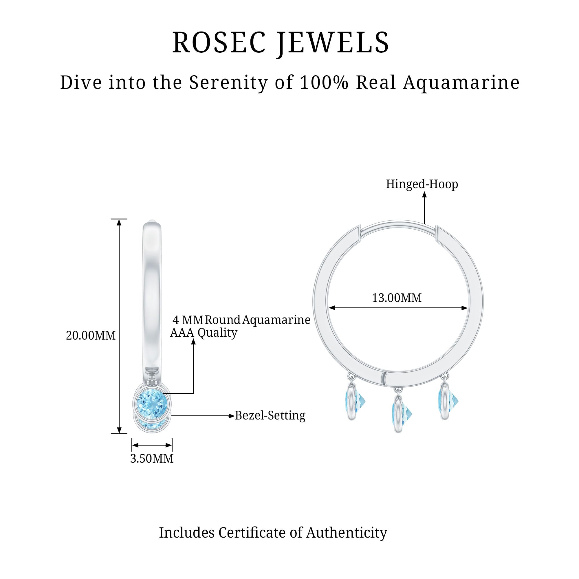 AAA Certified Natural Aquamarine Three Stone Hoop Drop Earrings for Women - March Birthstone Jewelry | Perfect for Weddings, Anniversaries & Special Occasions