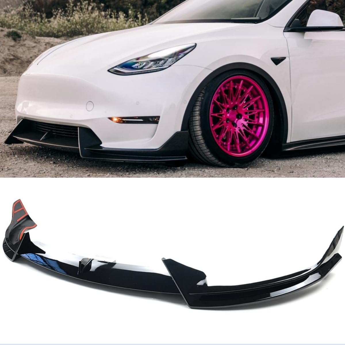 Glossy Black Front Bumper Lip Splitter Spoiler 3PCS for Tesla Model Y 2020-2023 | Enhance Style & Aerodynamics | Perfect for Car Enthusiasts & Street Racing