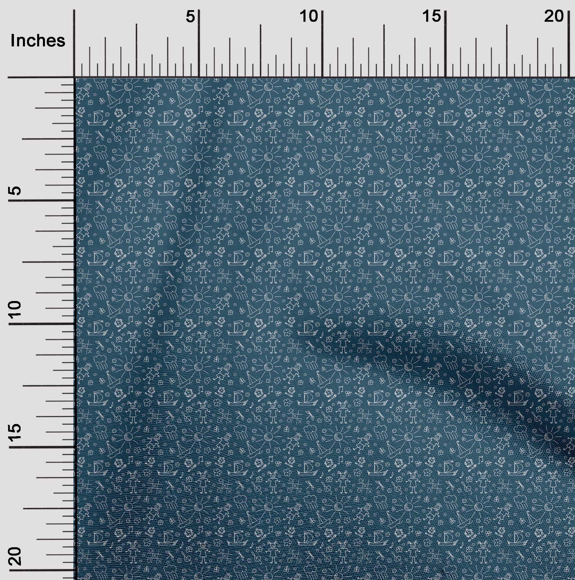 Premium Cotton Poplin Twill Fabric - Teal Blue Doodle Print for Kids Quilting & Sewing Projects | 56 Inch Wide by The Yard | Perfect for DIY Crafts, Home Decor, and Children's Clothing