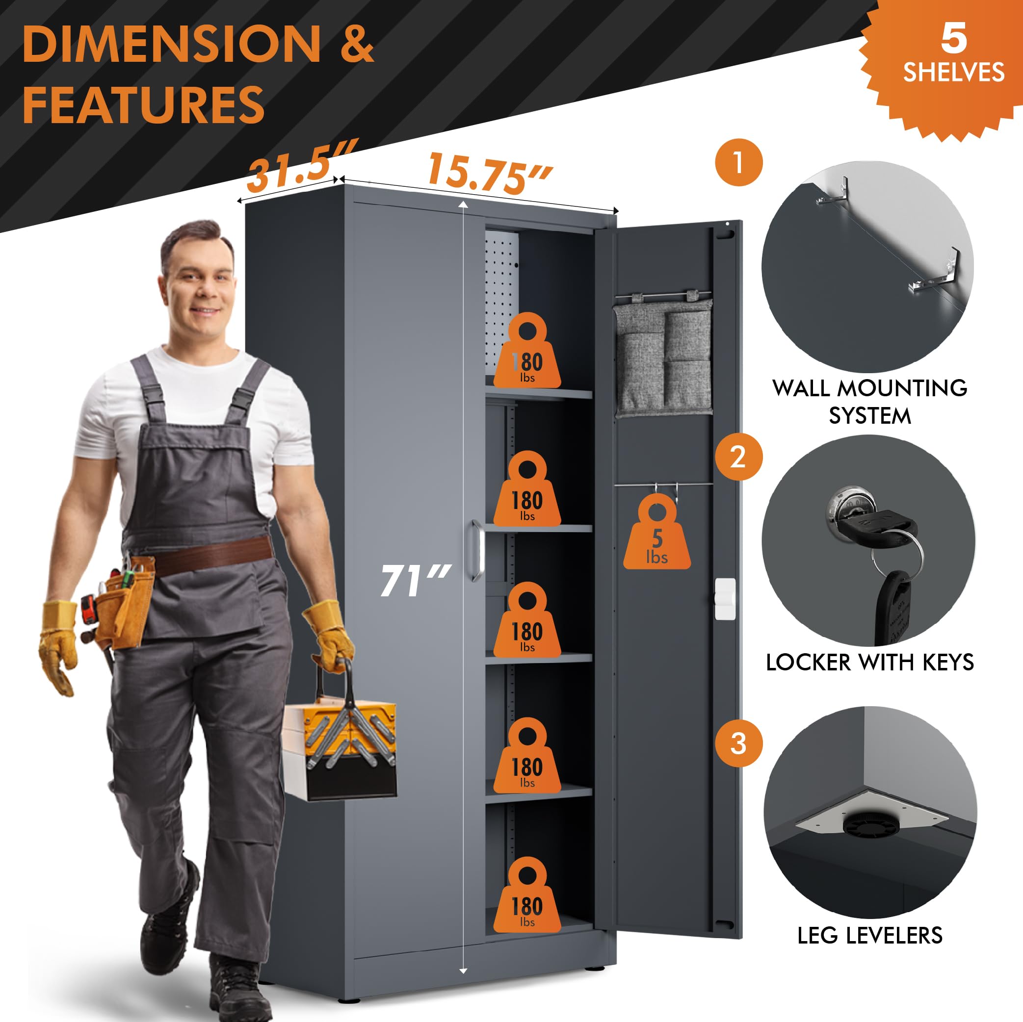 Heavy Duty Locking Metal Storage Cabinet - 71