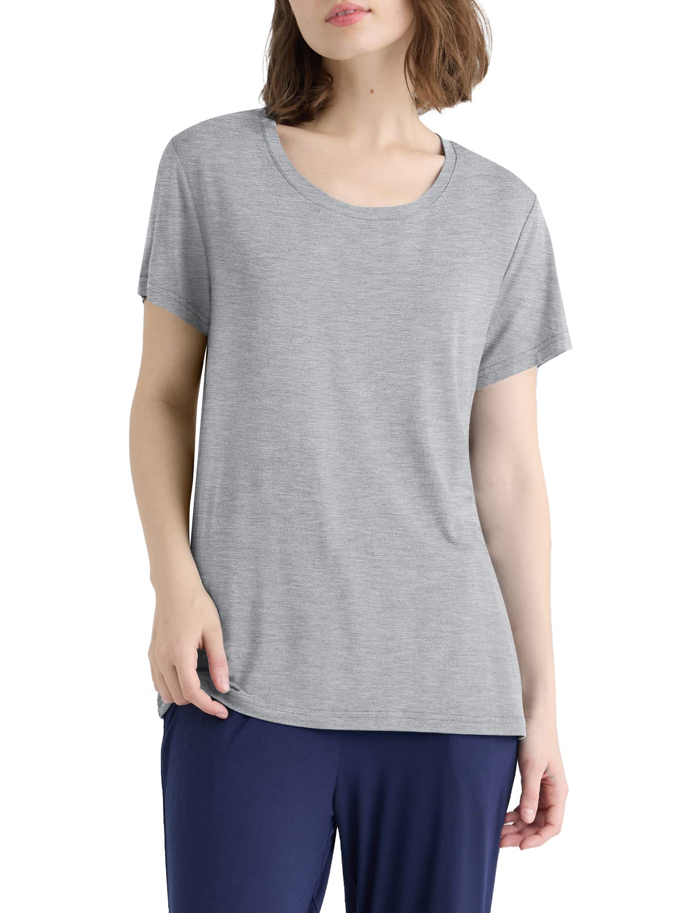 Women's Soft Comfy Pajama Tops Scoop Neck Sleep Tee Shirt - Cozy Lounge Wear for Relaxing at Home, Sleeping & Nighttime Comfort