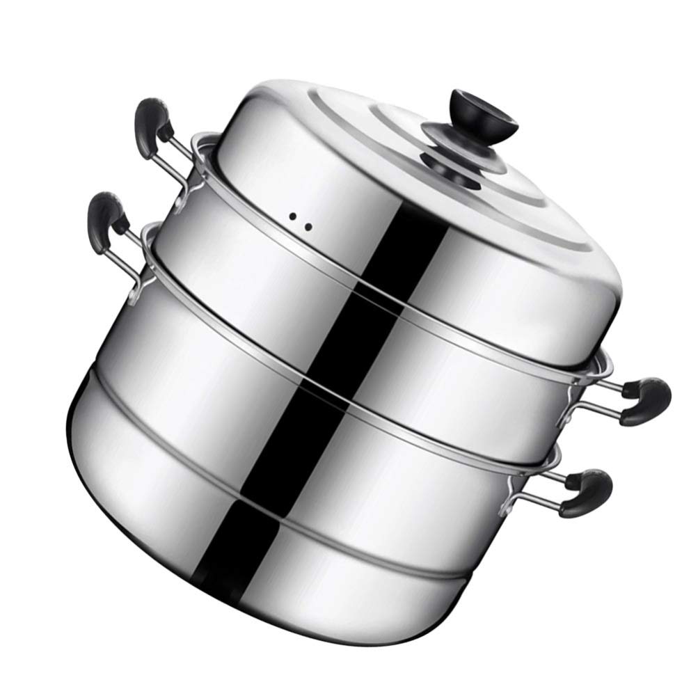 Stainless Steel Steamer Pot - 3-Layer Stackable Steaming Cookware for Soup, Dumplings & Vegetables | Durable Kitchen Stockpot for Home Cooking & Meal Prep | Perfect for Stovetop, Induction & Gas Burners