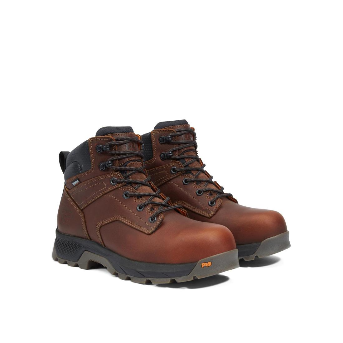 Titan EV 6 Inch Composite Toe Waterproof Work Boots for Men - Slip Resistant Safety Shoes, Electrical Hazard Protection - Ideal for Construction, Warehouse & Outdoor Jobs (Brown)