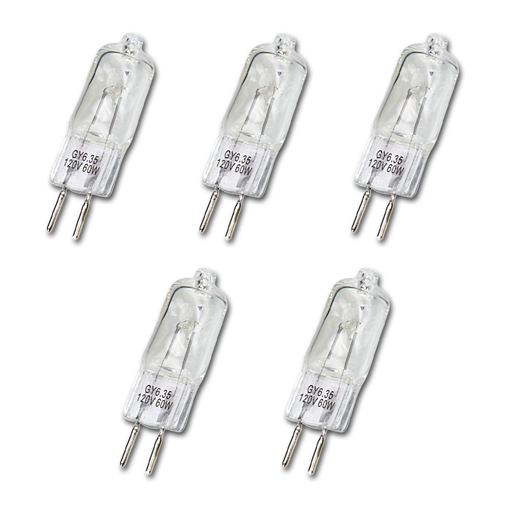 Fotodiox 5-Pack 60W 120V GY6.35 2-Pin Clear Halogen Light Bulbs - Replacement Modeling Bulbs for Photo Studio Strobe Lighting, Perfect for Portrait Photography & Product Shoots