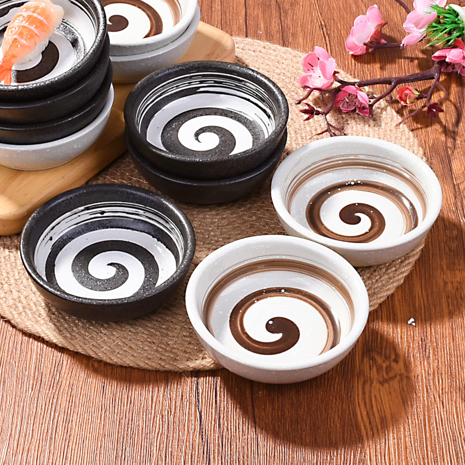 Premium Japanese Porcelain Side Dish Bowls - 3.7 Inch Ceramic Dipping Sauce Bowls Set of 6 (Black) - Perfect for Sushi, Appetizers, Seasoning, and Party Serving - Elegant Small Dishes for Soy Sauce, Wasabi, and Condiments
