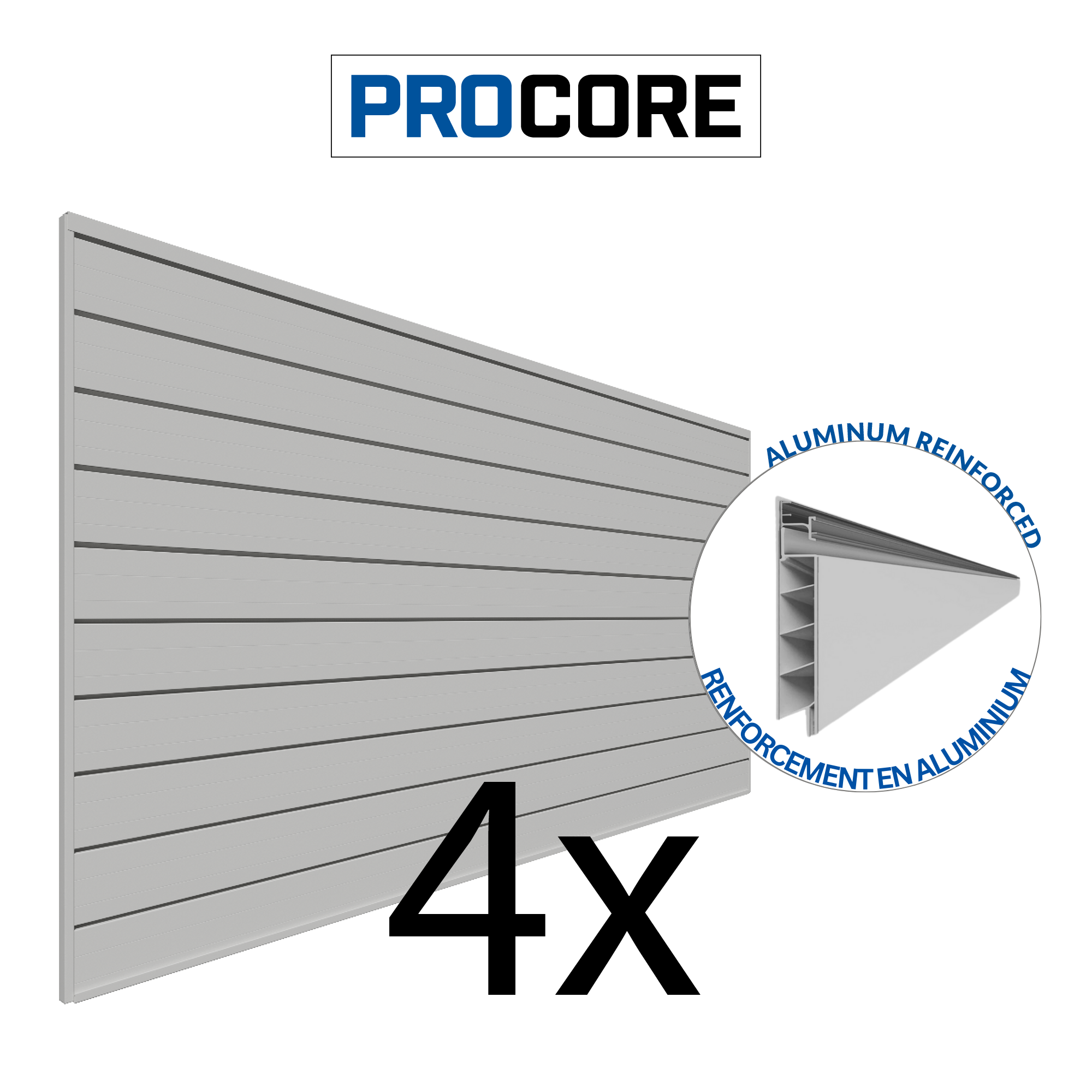 4 ft. x 8 ft. PROCORE PVC Slatwall Panel - 4 Pack (128 sq ft) for Retail Store Displays & Wall Organization - Perfect for Garages, Showrooms, and Home Storage Solutions