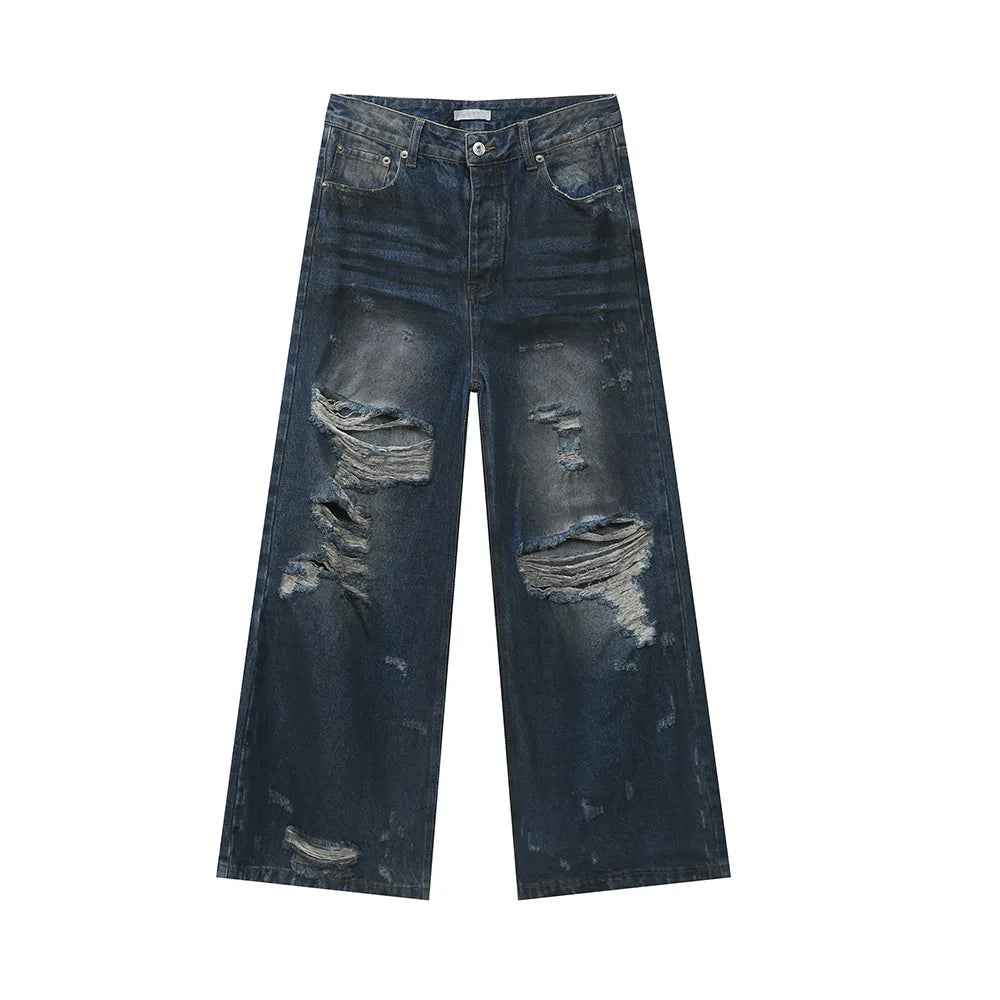 American Style Loose Fit Men's Denim Jeans - Casual Straight Leg Distressed Zipper Pants for Men | Trendy Summer Fashion (9C6087) | Perfect for Streetwear, Daily Wear & Casual Outings