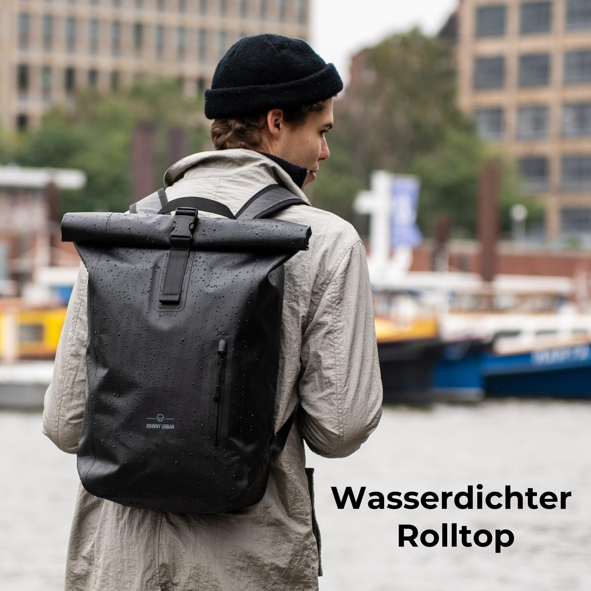 Johnny Urban Conor Waterproof Rolltop Backpack for Men & Women - Lightweight Cycling Backpack with Laptop Compartment (15.6 Inch) - Water-Resistant College, Office & Commuter Backpack for Cycling, Hiking & Daily Use