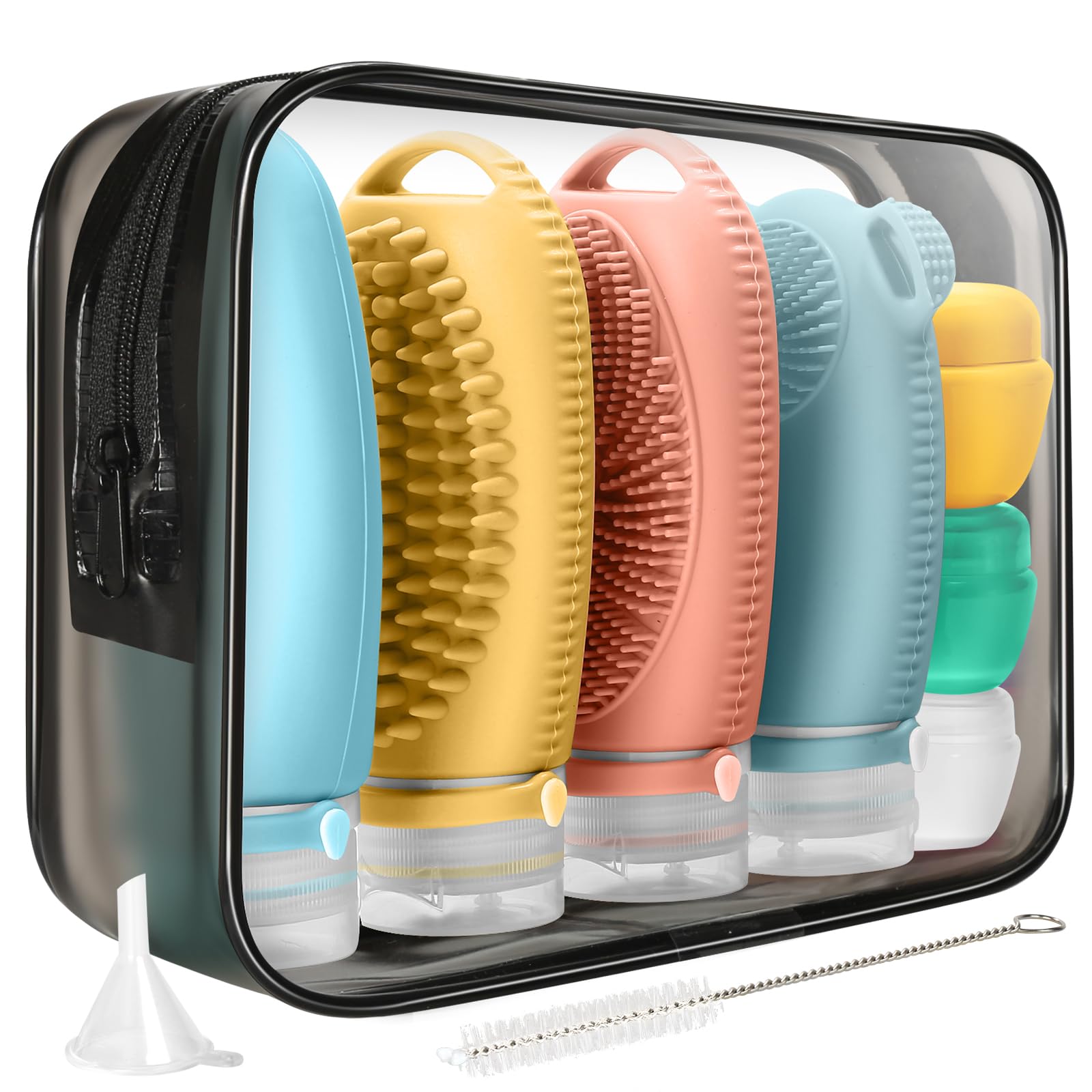 Leak Proof Silicone Travel Bottles with Scrubber - Refillable Toiletry Containers for Shampoo & Conditioner - TSA Approved Travel Accessories (Ocean Blue) - Perfect for Airplane Carry-On, Gym Bag & Vacation Essentials