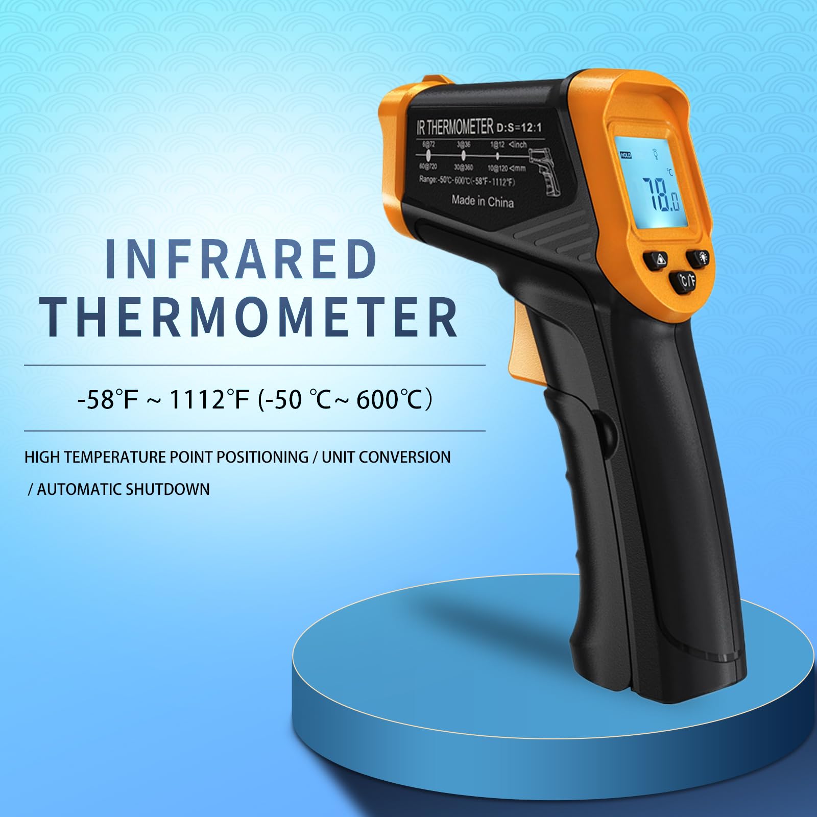Non-Contact Infrared Thermometer Gun -58°F to 1112°F for Cooking, BBQ, Pizza Oven & Meat - Digital Laser Temperature Gun for Kitchen, Grilling, Baking & Food Safety (Not for Human Use)