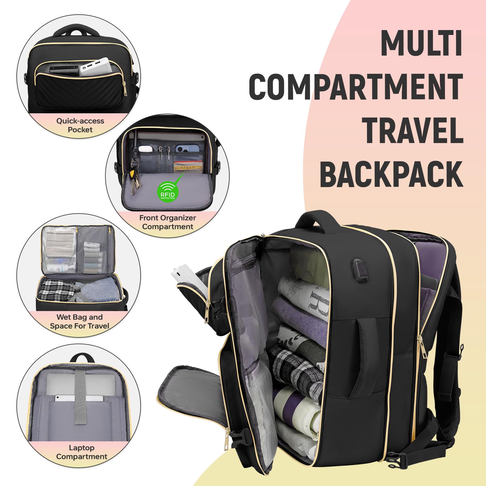Expandable 17.3 Inch Travel Backpack for Women & Men - TSA Approved Carry On Backpack, Large Weekender Bag with Laptop Compartment - Perfect for Business Travel, Camping, Hiking & Airplane Use