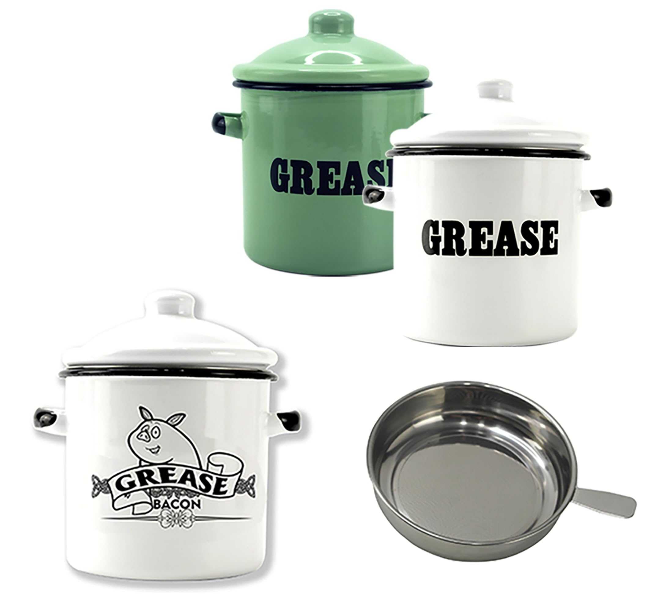 1.5L White Enamel Bacon Grease Container with Strainer - Farmhouse Kitchen Oil Storage Jar - Perfect for Collecting & Storing Cooking Oil, Bacon Drippings - Ideal for Farmhouse Decor & Home Cooking