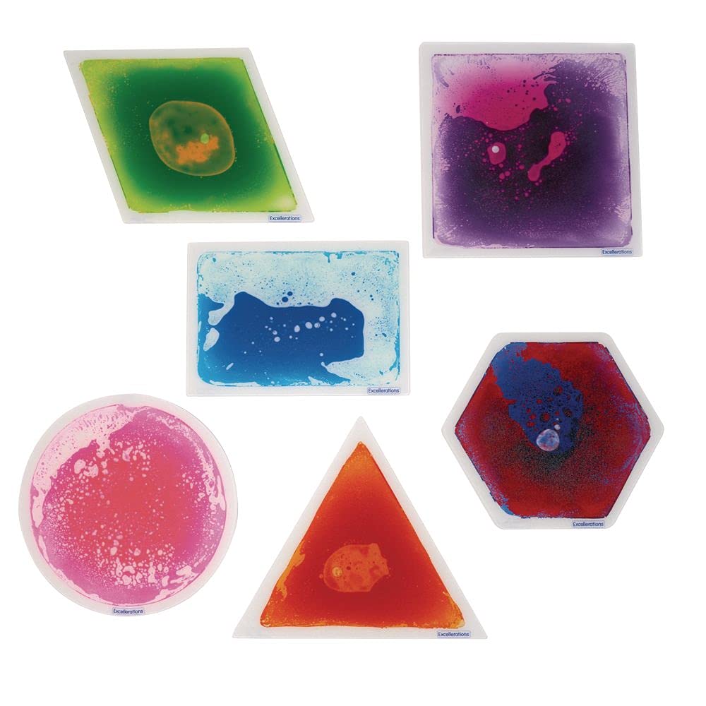 Excellerations Liquid Tile Shapes - Set of 6 Sensory Tiles for Kids - STEM Learning Toys for Early Childhood Education - Perfect for Classroom, Playroom & Sensory Play Activities