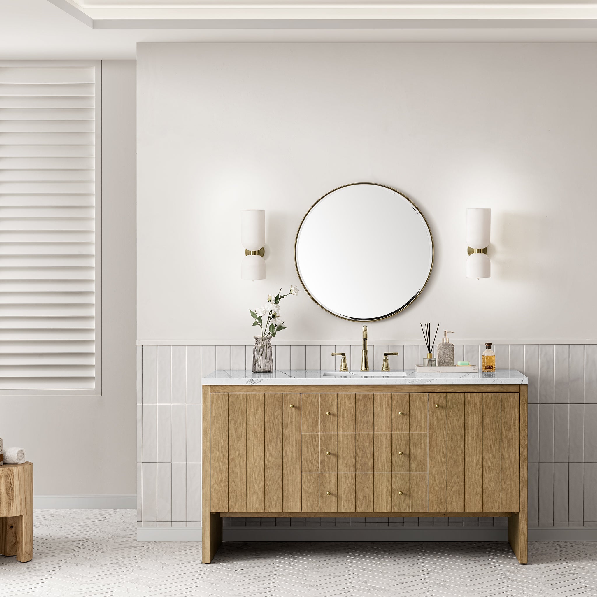 Hudson 60 Inch Single Bathroom Vanity with Light Natural Oak Finish and 3CM Ethereal Noctis Quartz Countertop - Perfect for Modern Master Bathrooms and Powder Rooms