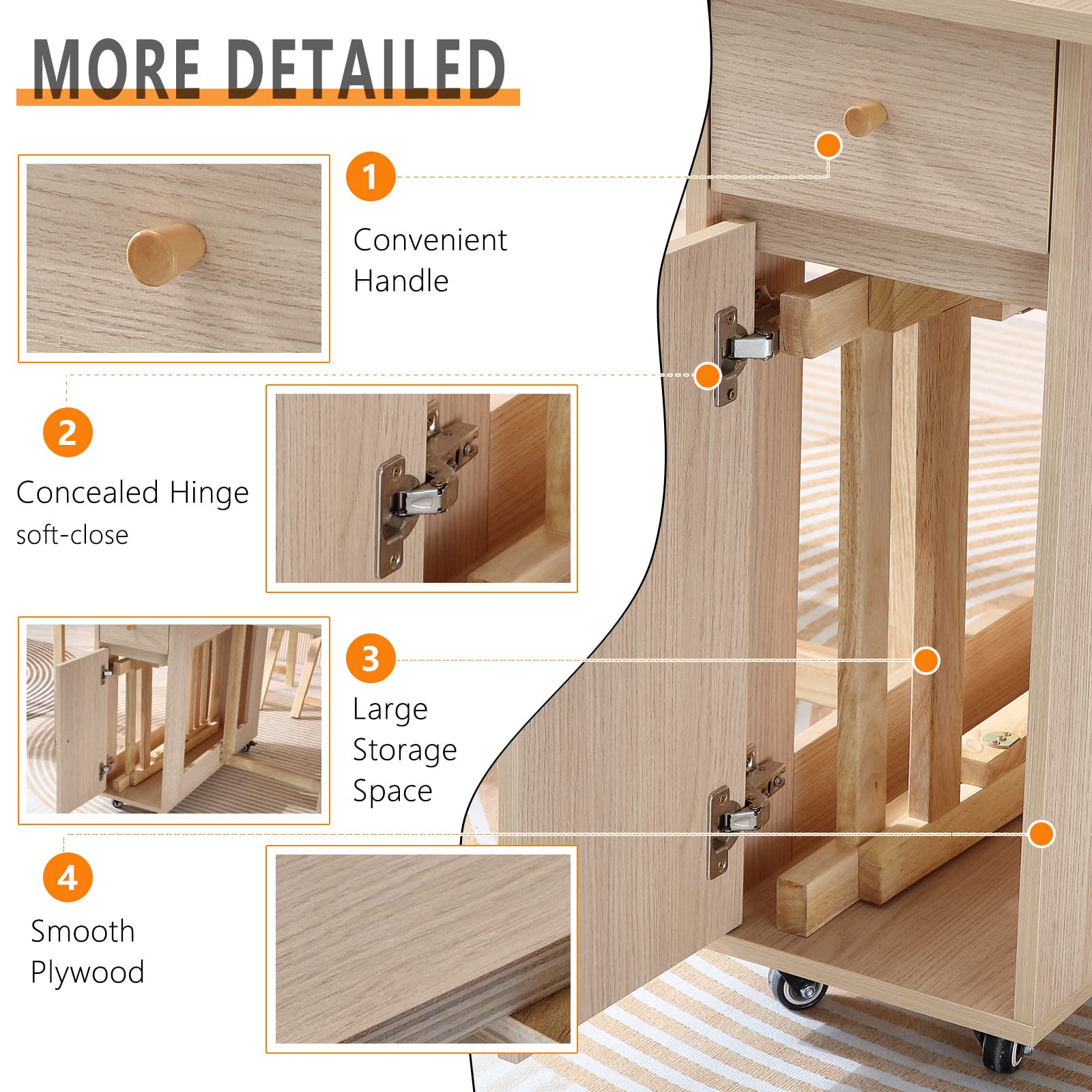 Extendable Drop Leaf Folding Dining Table with 2 Drawers & 4 Wheels - Space Saving Kitchen Table for Small Apartments, Farmhouse, Living Room | Solid Wood Finish | Perfect for Dining, Entertaining & Home Office Use
