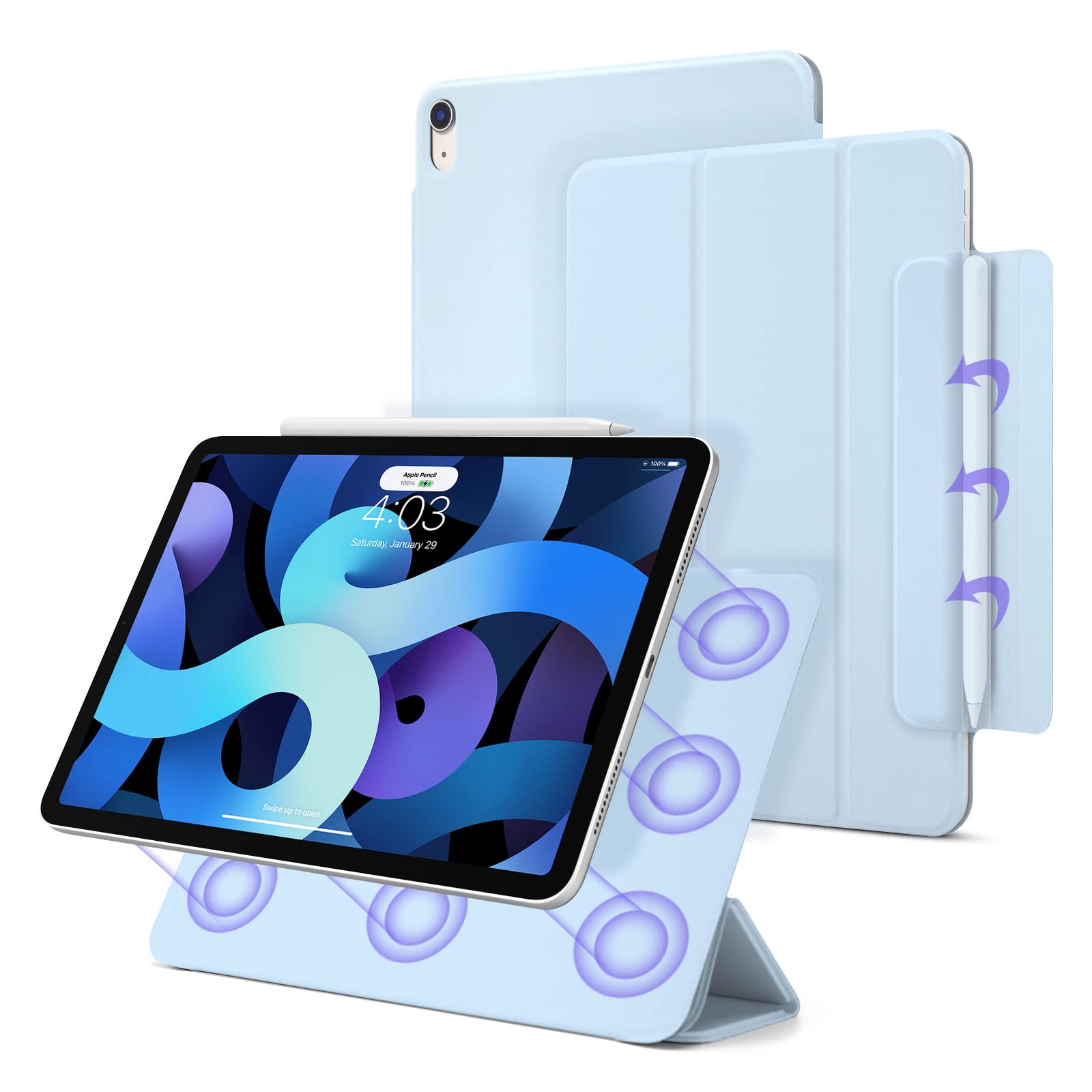 Slim Magnetic Smart Folio Case for iPad Air 5th/4th Generation 10.9 Inch (2022/2020 Model) - Trifold Stand with Auto Sleep/Wake & Apple Pencil 2nd Gen Charging Support - Perfect for Work, Study & Travel (Ice Blue)