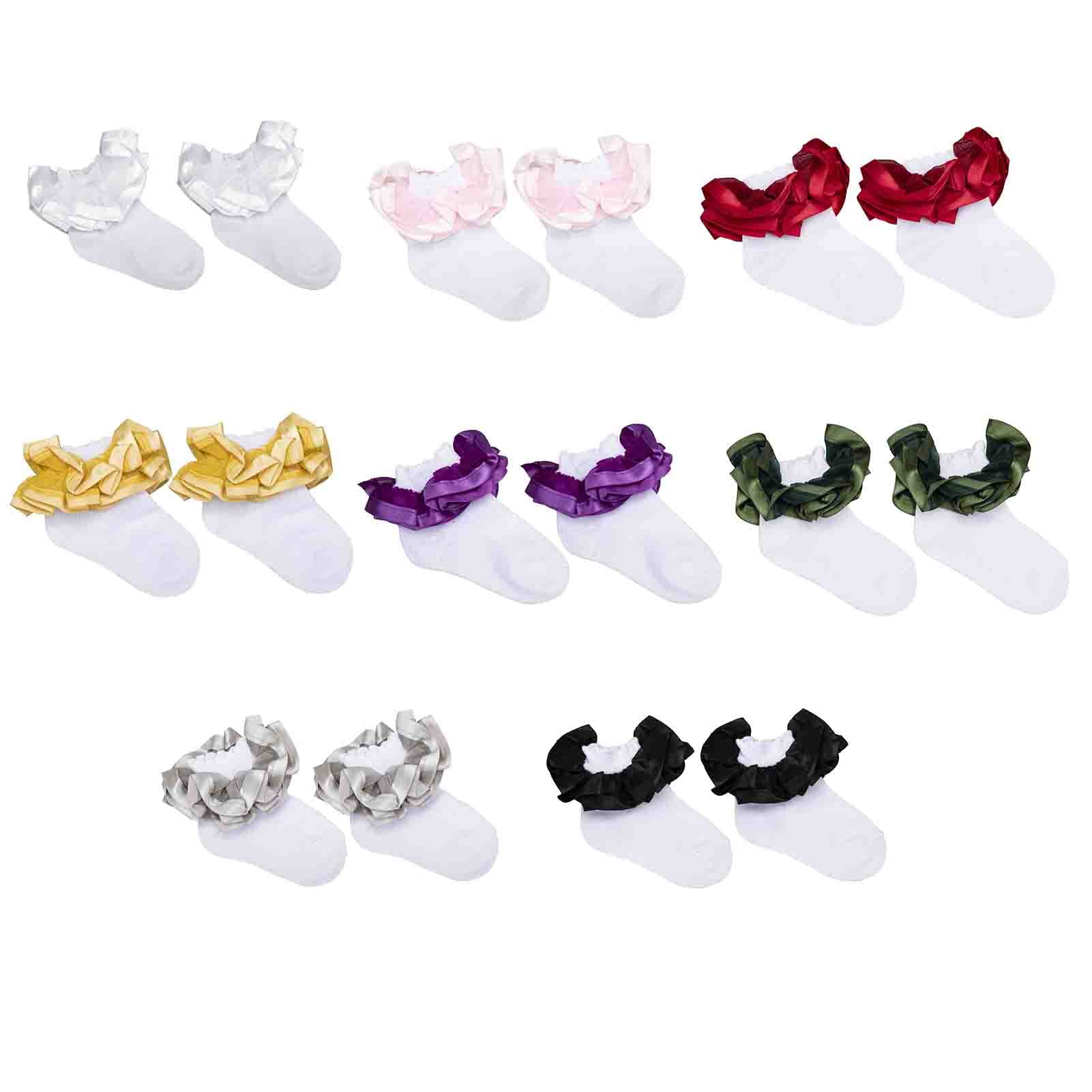 8 Pairs 3D Ruffled Lace Cotton Socks for Girls 0-10 Years - Frilly Princess Dress Socks for Parties, Weddings & Special Occasions