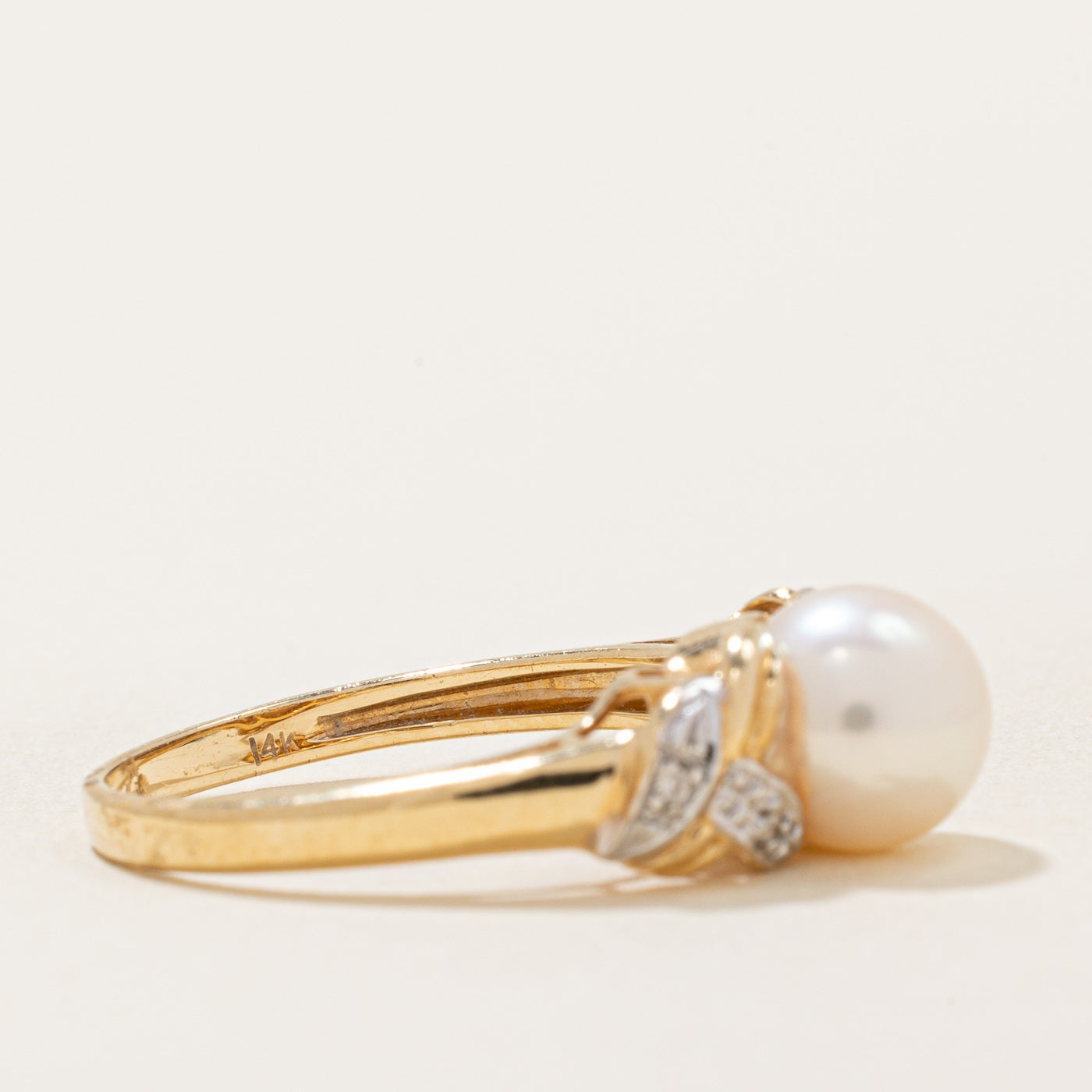 Elegant Pearl & Diamond Cocktail Ring - 0.02ctw White Gold Ring Size 6.75 - Perfect for Evening Parties, Weddings & Special Occasions