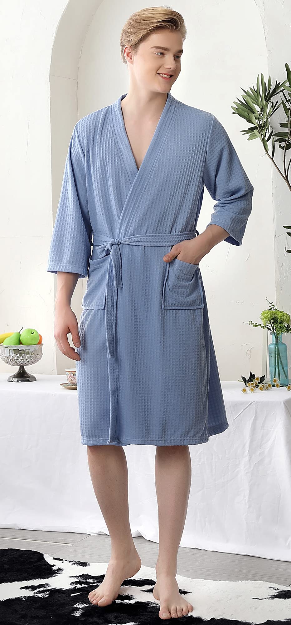 Cromoncent Women's Knee Length Soft Lightweight Waffle Spa Robe - Cozy Kimono Bathrobe for Women & Men - Perfect for Spa, Bath, Lounge & Relaxation at Home