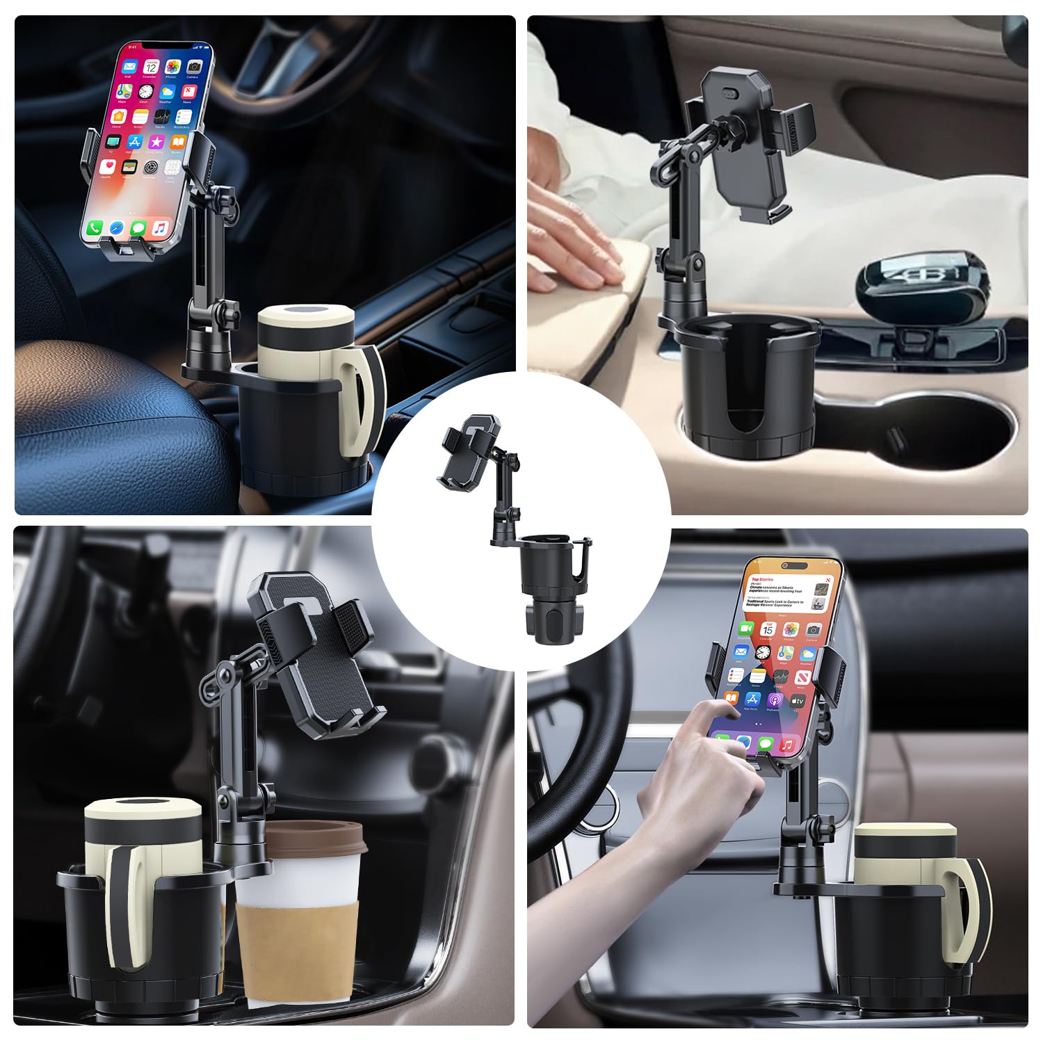 HUMBEST Expandable Car Cup Holder Phone Mount - Universal Phone Holder for iPhone & Android - Perfect for Road Trips, Commuting & Hands-Free Driving