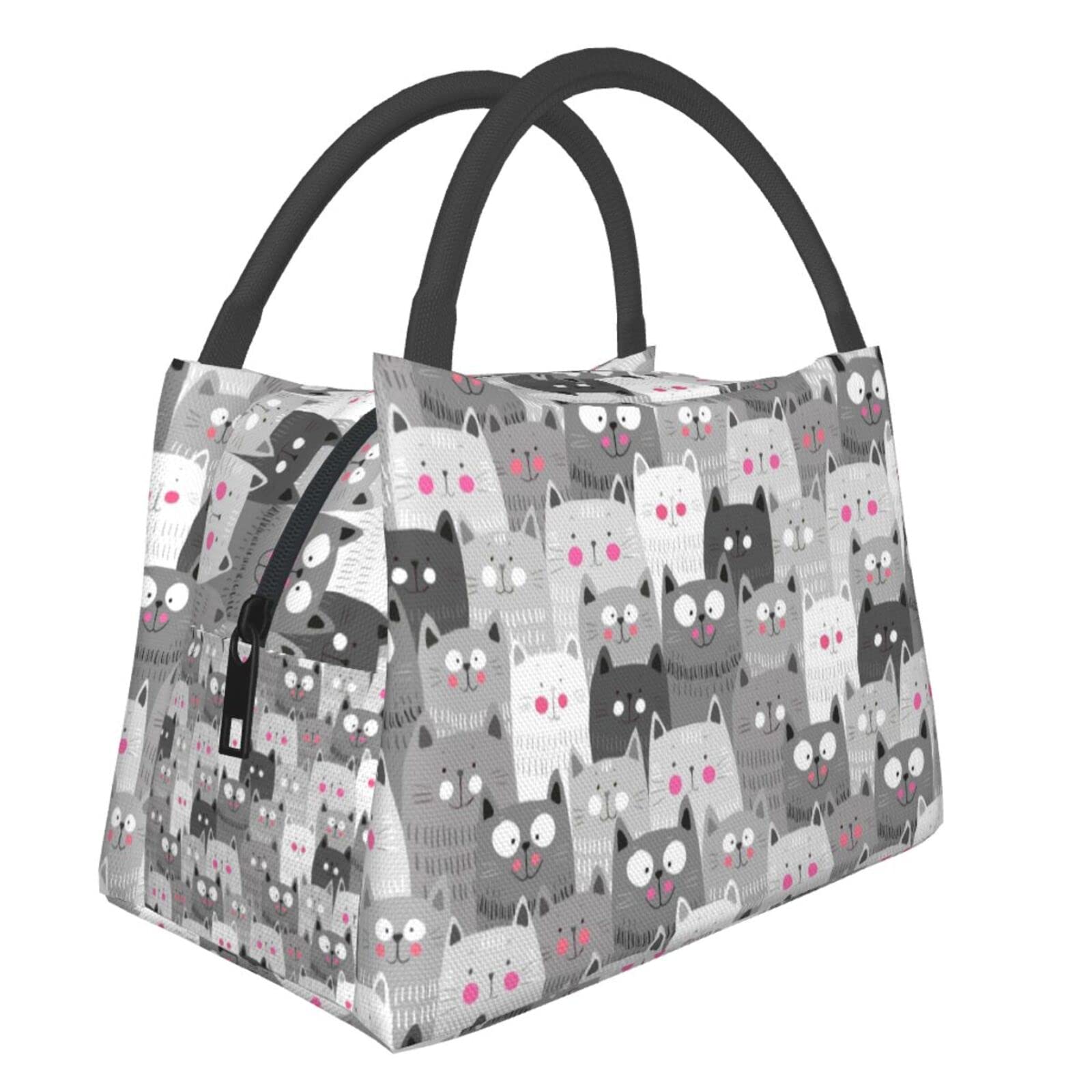 Koiidisa Insulated Lunch Bag for Women & Girls - Cute Cartoon Cats Design, High Capacity Cooler Bag for School, Work & Picnic | Keeps Food Warm/Cold | Perfect for Kids Lunchbox, Office Meals & Outdoor Activities