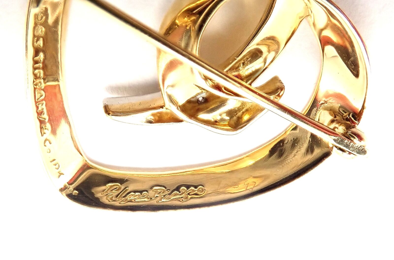 Authentic Tiffany & Co Paloma Picasso 18k Yellow Gold Diamond Heart Pin Brooch - Elegant Jewelry Gift for Women, Perfect for Weddings & Special Occasions