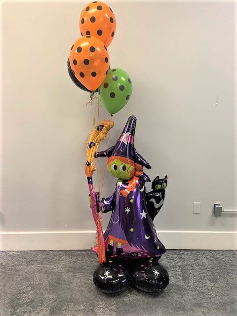 Halloween Little Witch with Broom Air Bouquet - Spooky Decor for Halloween Party, Home & Office Decoration