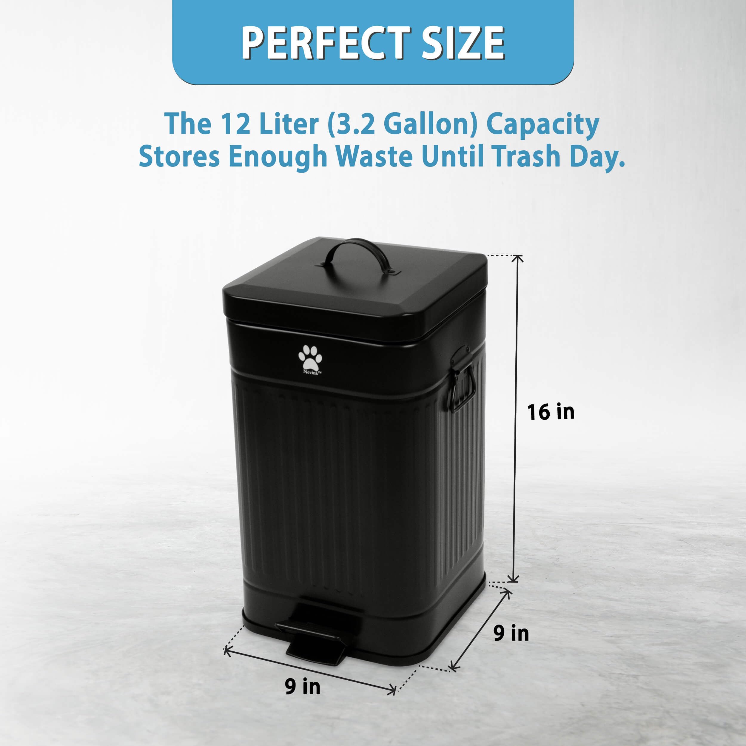 Odor-Proof Outdoor Dog Waste Station with Lid - 12L/3.2Gal Black Dog Poop Trash Can for Backyard, Park & Patio - Leakproof Pet Waste Container for Easy Cleanup