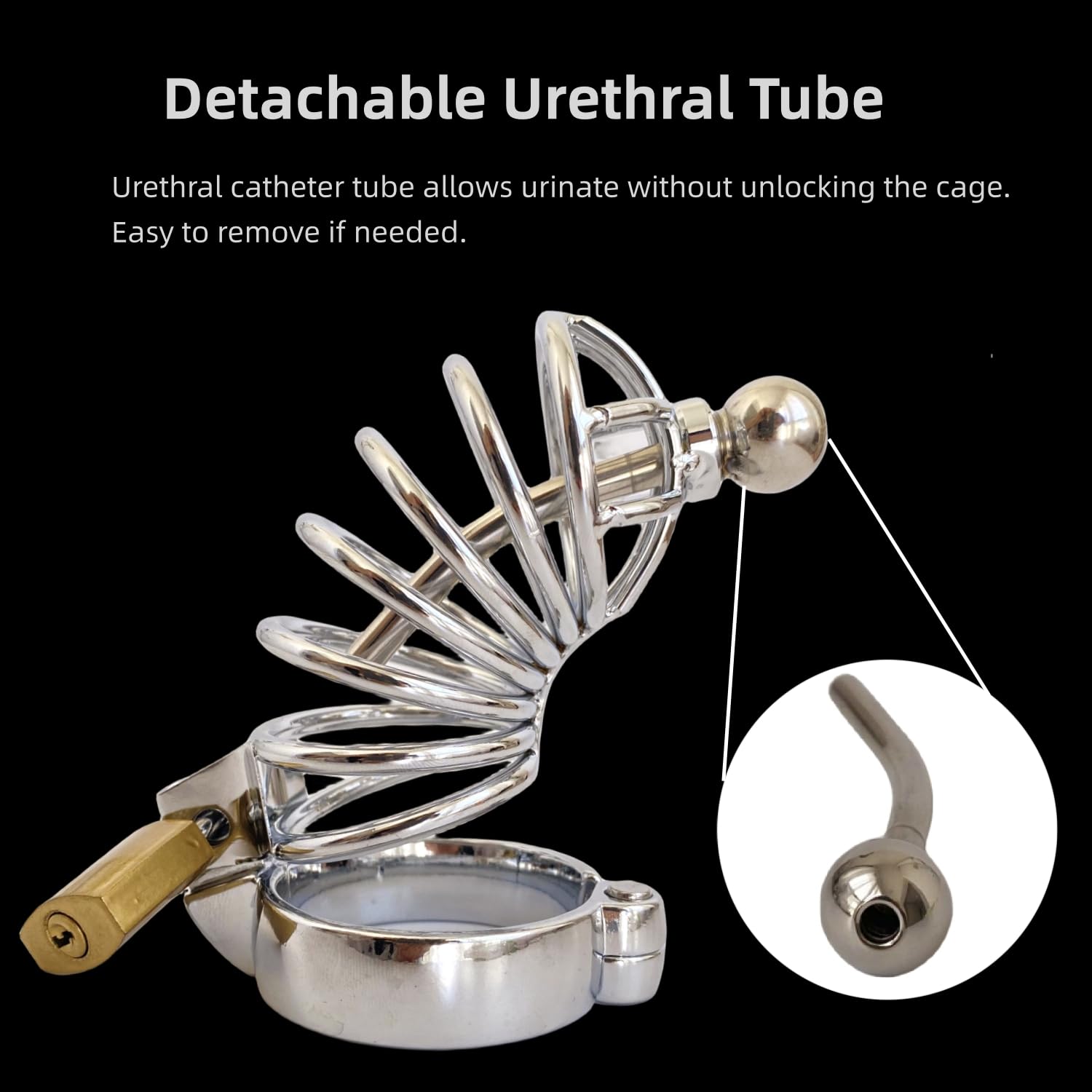Premium Metal Male Chastity Cage with Urethral Sounds - Ergonomic Design, Adjustable S/M/L Cuffs - Secure Lock for Couples Play - BDSM, Roleplay & Long-Term Wear Adult Toy
