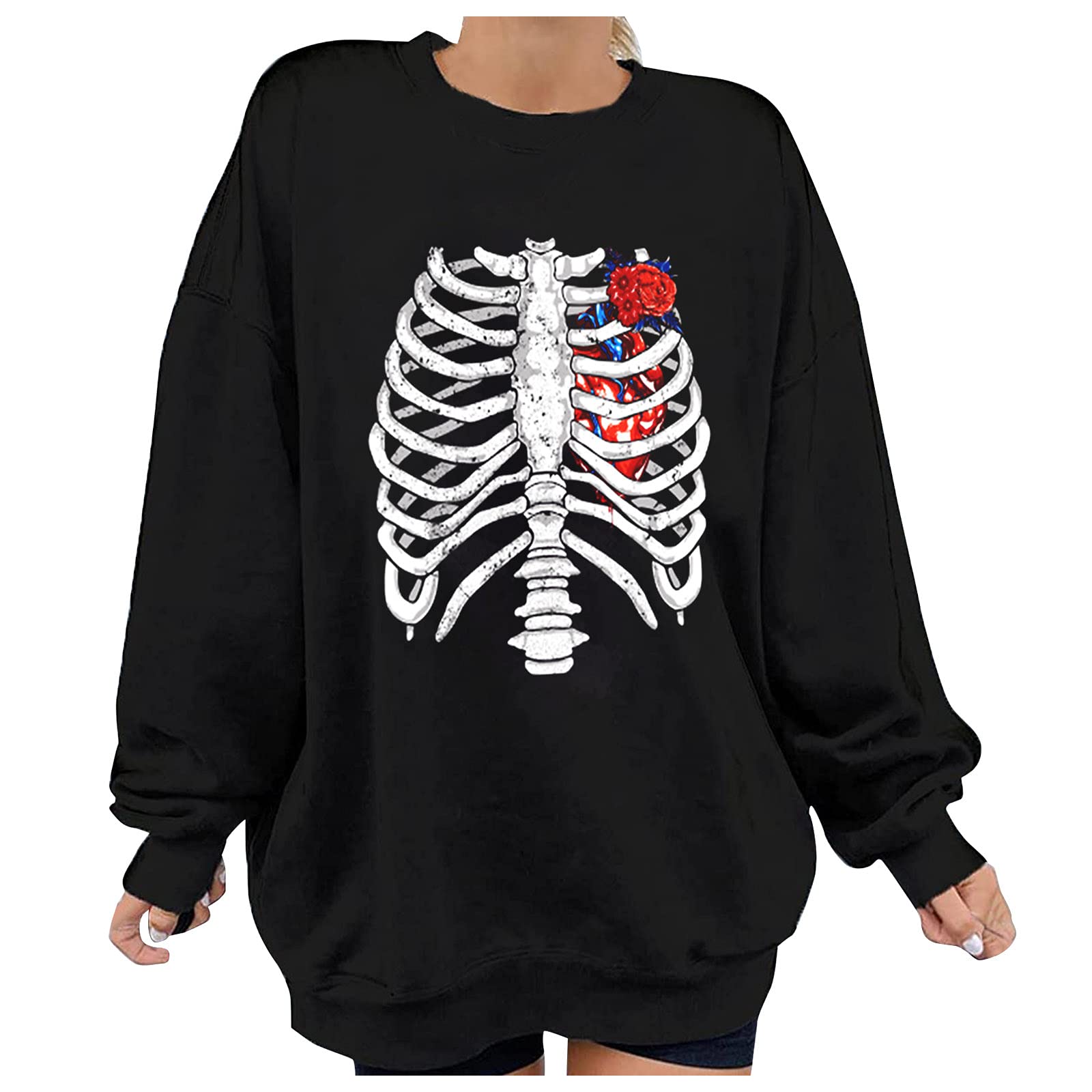 FMCHICO Women's Oversized Halloween Sweatshirt - Cozy Crewneck Long Sleeve Pullover for Casual Wear, Loose Fit Fall Tops | Perfect for Halloween Parties, Pumpkin Picking & Autumn Outings