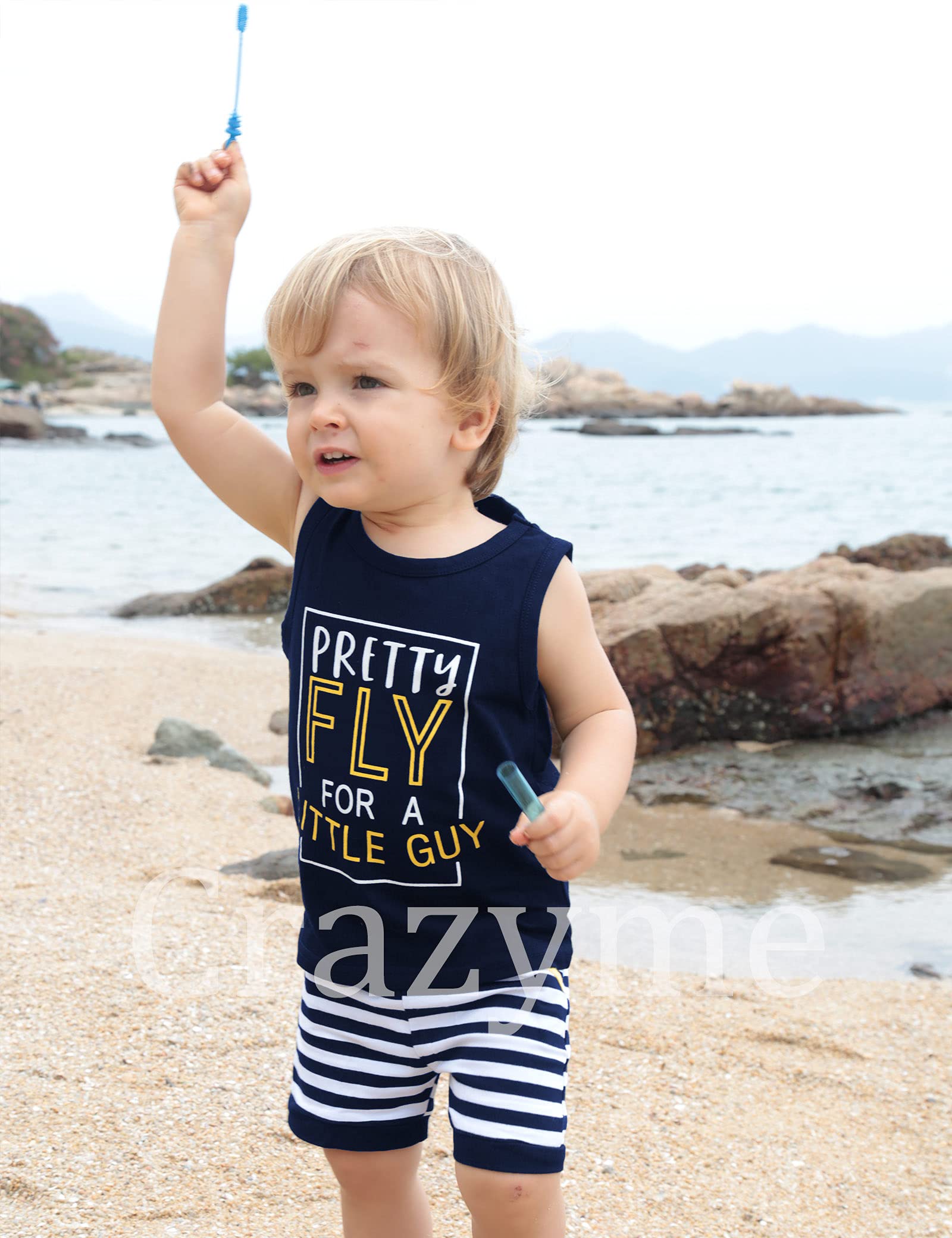 Crazyme Toddler Baby Boy Clothes Set - Sleeveless Striped Top & Shorts Outfit for Summer | Playtime, Beach & Casual Wear