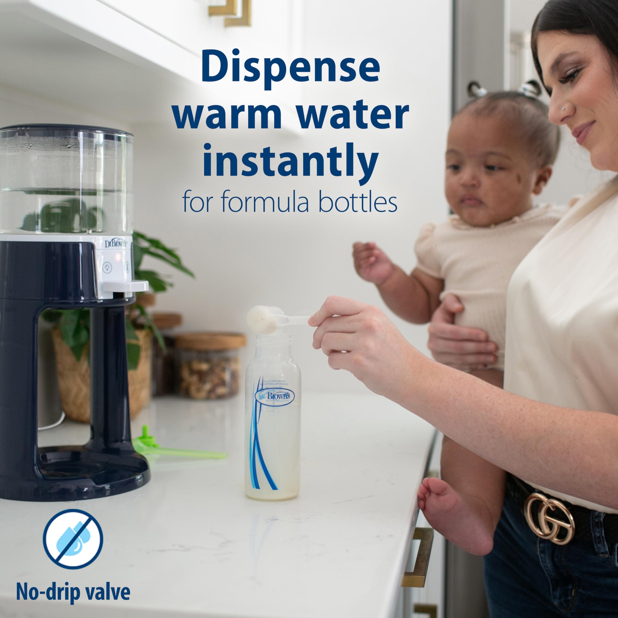 Dr. Brown’s Insta-Prep Warm Water Dispenser for Baby Formula - Large Glass Tank with 3 Temperature Settings (Blue) - Perfect for Quick Night Feedings & On-the-Go Parenting