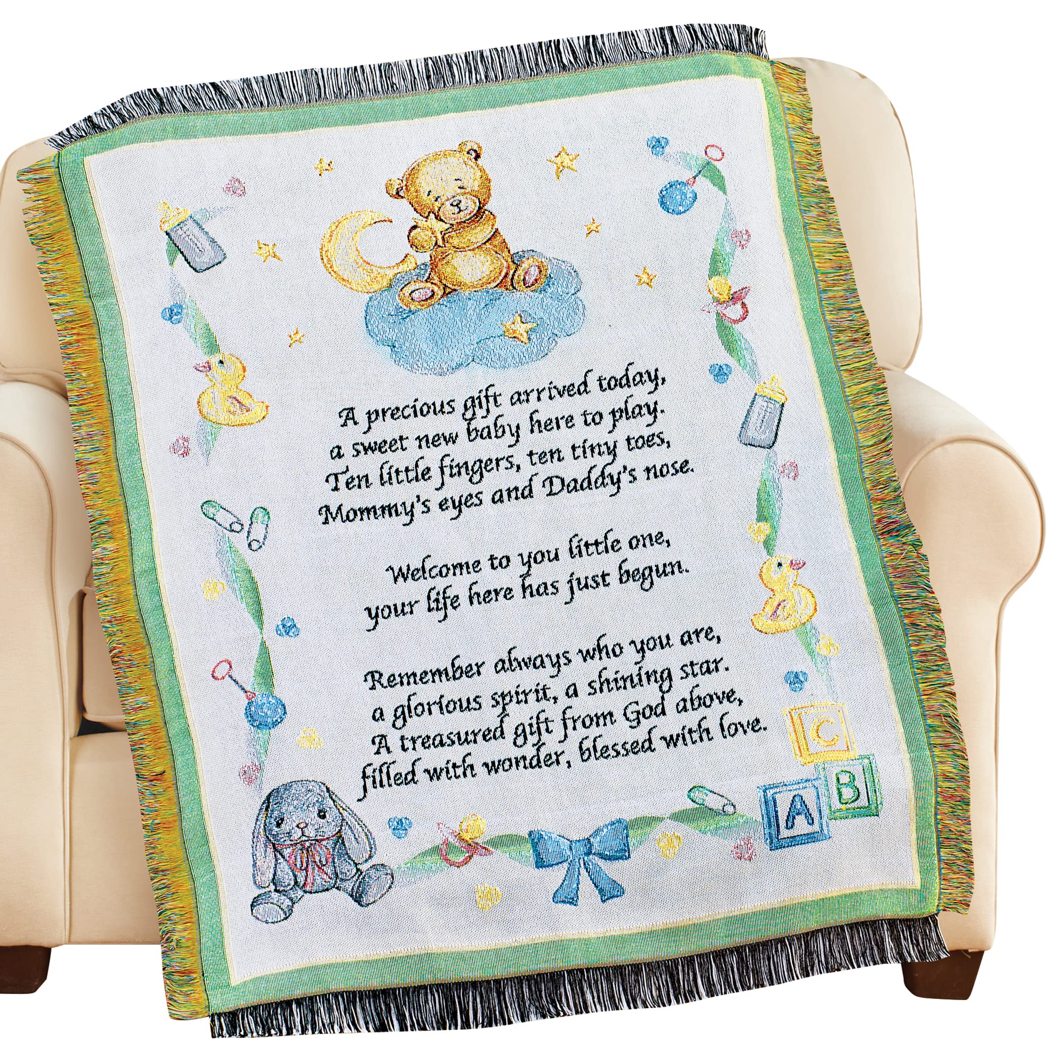Soft and Cozy Teddy Bear Baby Tapestry Throw Blanket - Cute Nursery Decor, Plush Fleece Blanket for Infants & Toddlers - Perfect for Cribs, Strollers, and Snuggling