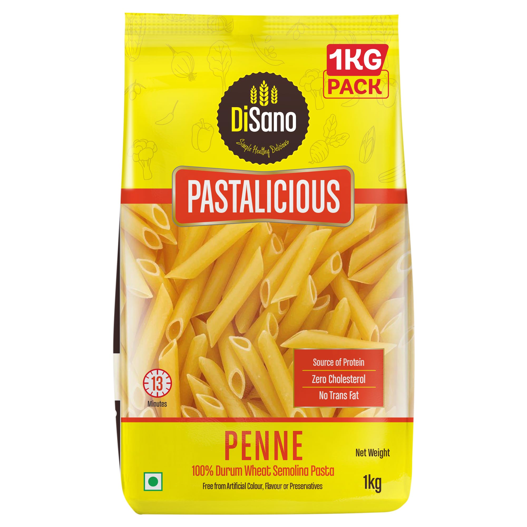 DISANO Penne Pasta 1Kg - 100% Durum Wheat, High Protein & Fiber, No Maida - Perfect for Italian Recipes, Meal Prep & Healthy Eating