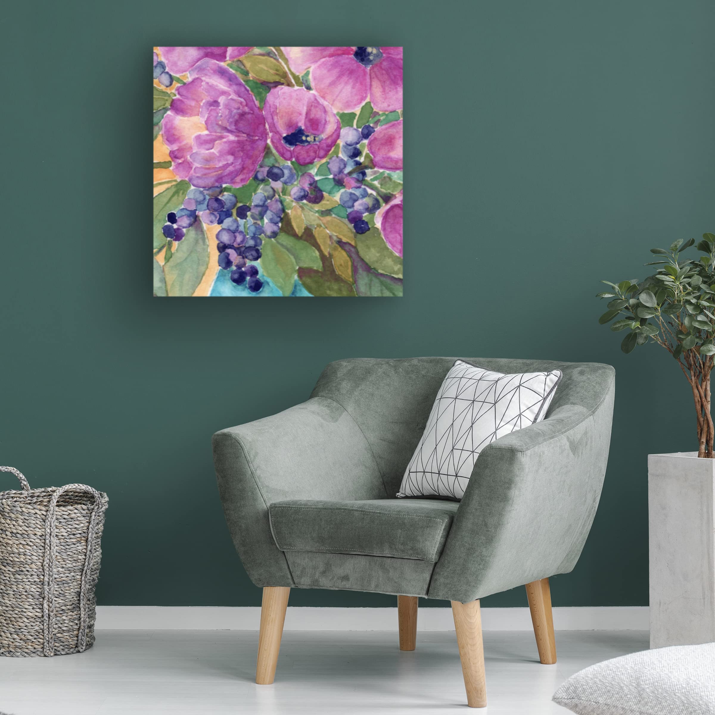 Violets And Berries Canvas Wall Art by Yachal Design - Floral Botanical Painting for Living Room, Bedroom & Office Decor