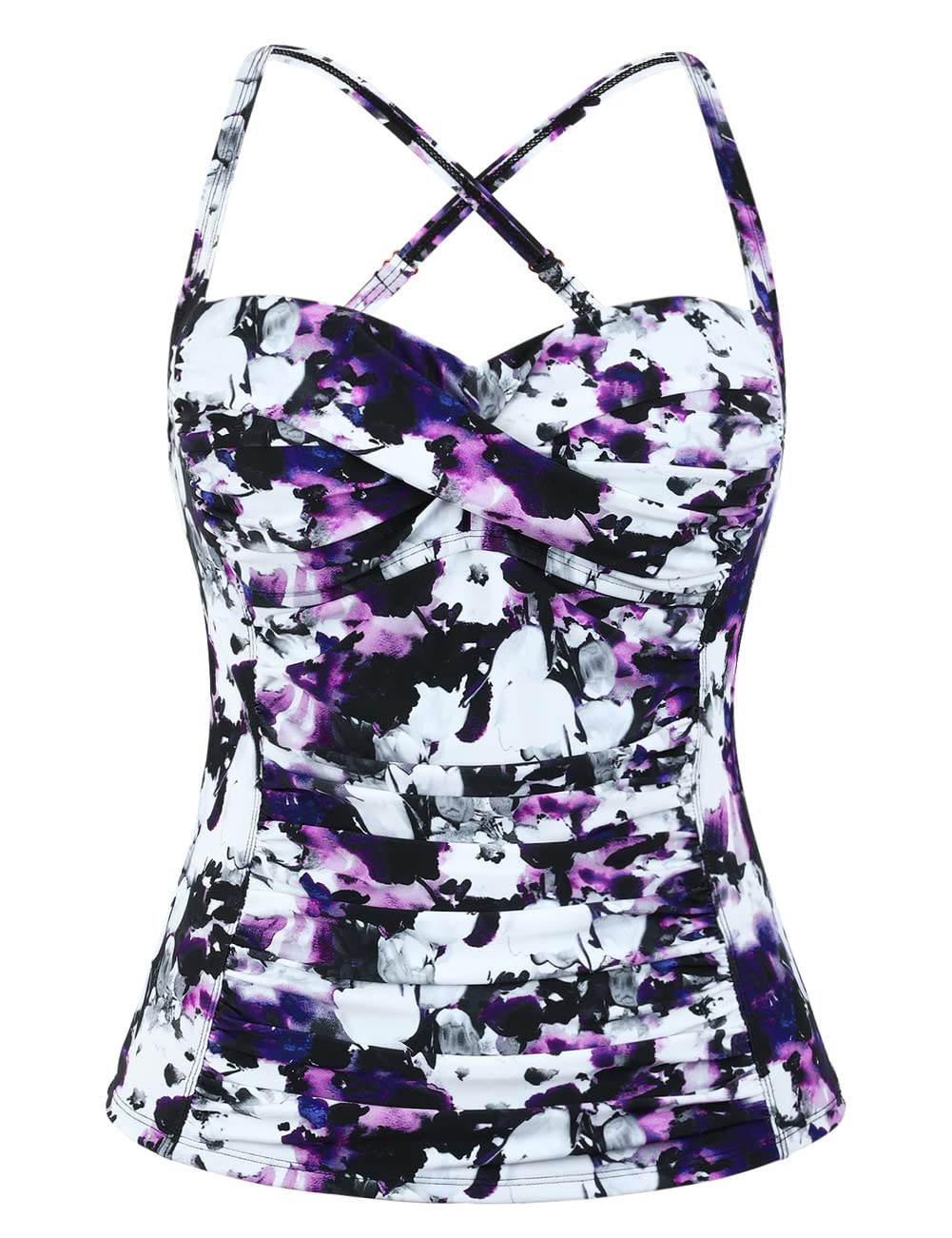 Hilor Women's Retro Ruched Front Twist Tankini Swimsuits - High Waisted Bikini Set for Beach, Pool & Vacation Swimwear