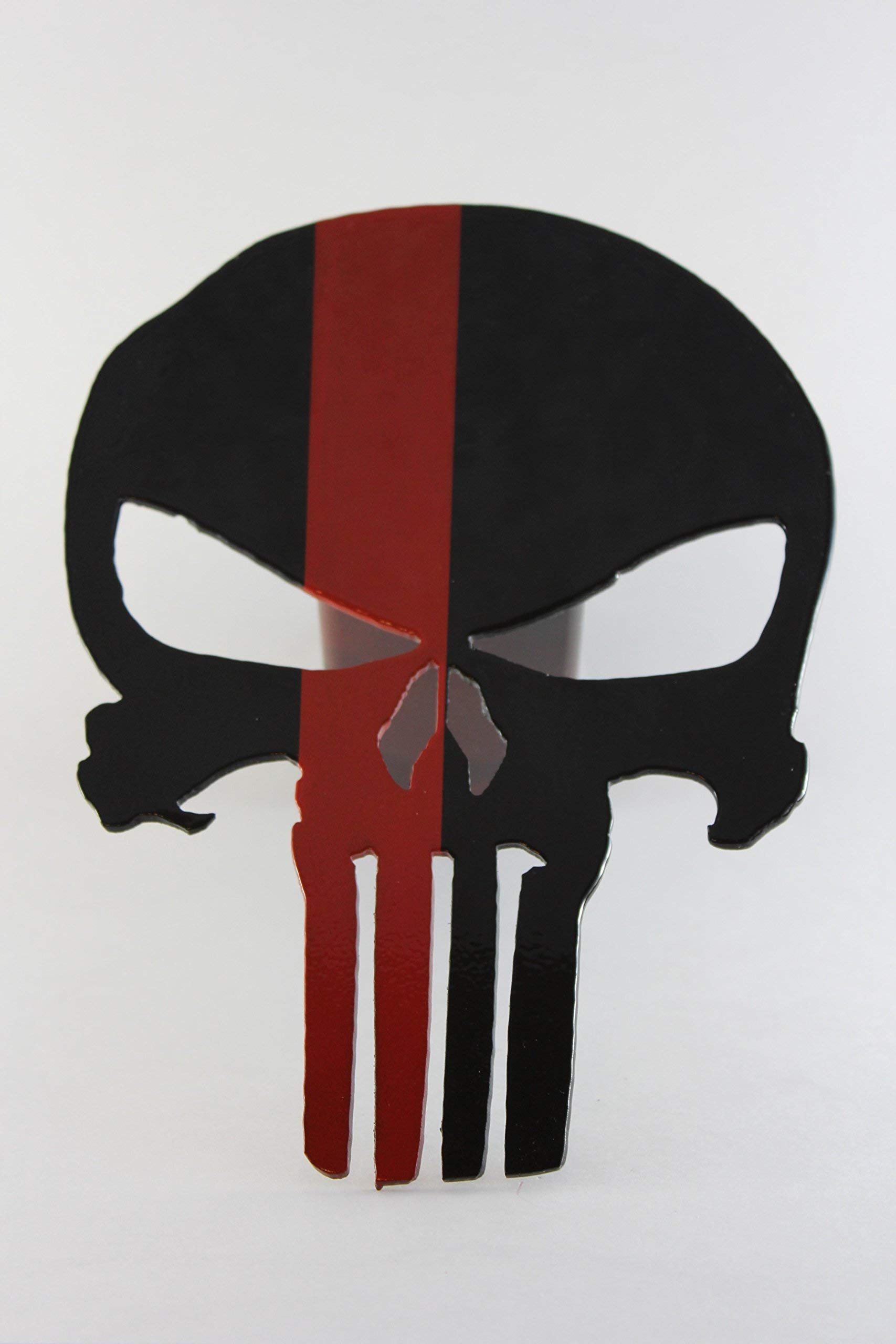 Skull Trailer Hitch Cover with Red Stripe - Heavy Duty Metal Hitch Cover for Trucks & SUVs - Halloween & Gothic Style Accessory for Car Enthusiasts