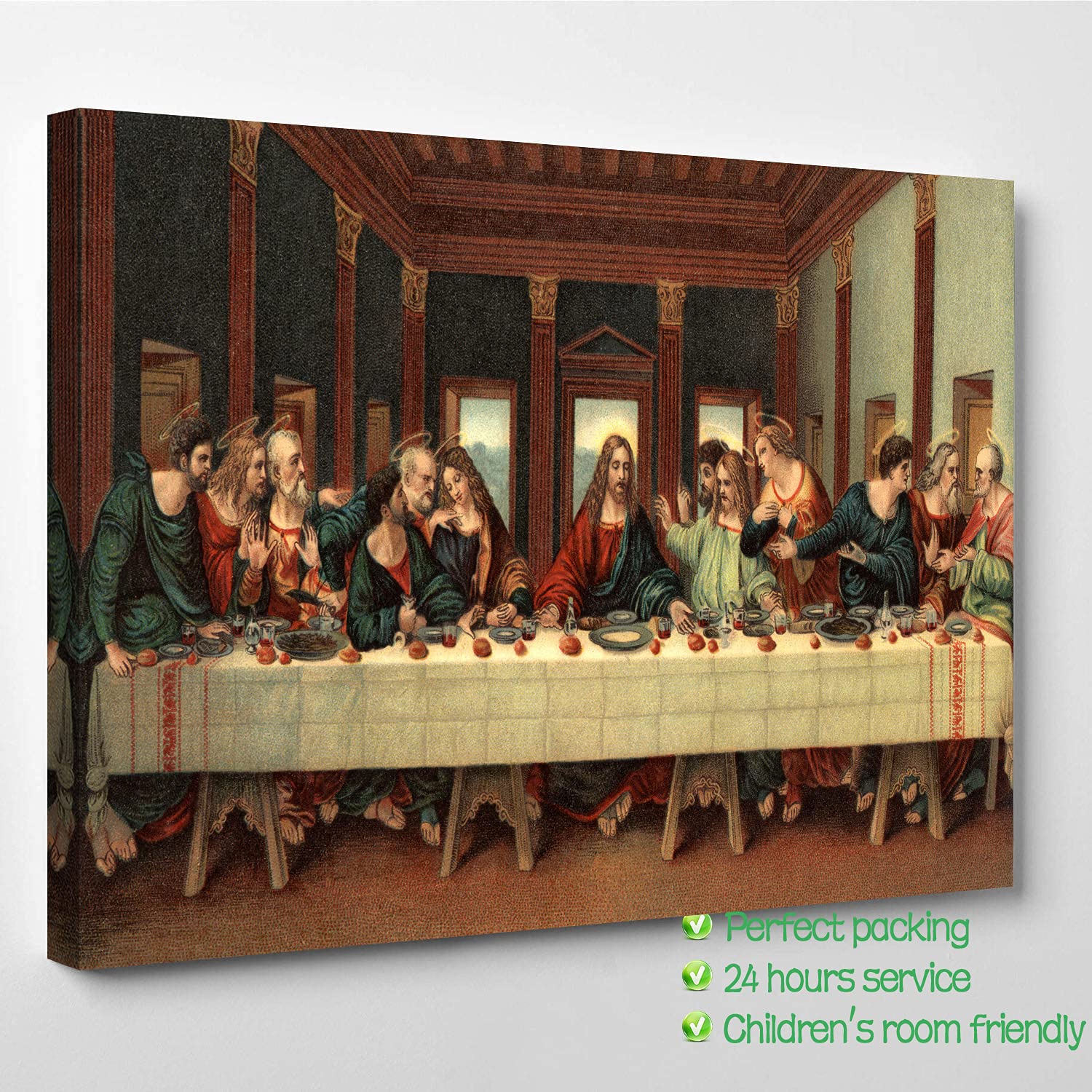 The Last Supper Oil Painting Reproduction - 28x40 Inch Framed Canvas Wall Art, Jesus Christ Religious Decor for Dining Room, Church & Home - Christian Gift & Biblical Artwork
