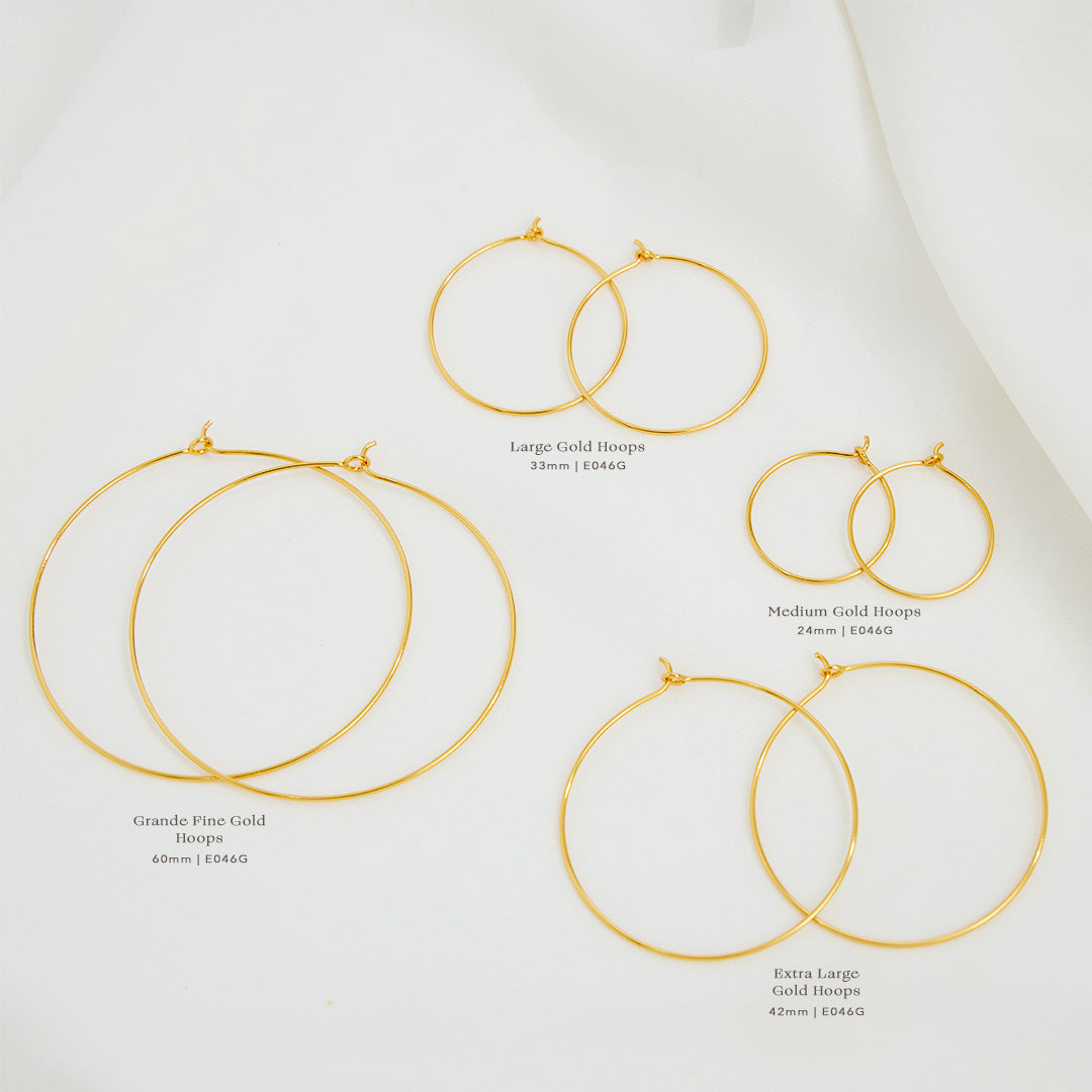 14K Gold Plated Grande Fine Hoop Earrings for Women - Elegant & Dainty Everyday Jewelry for Parties, Weddings & Office Wear