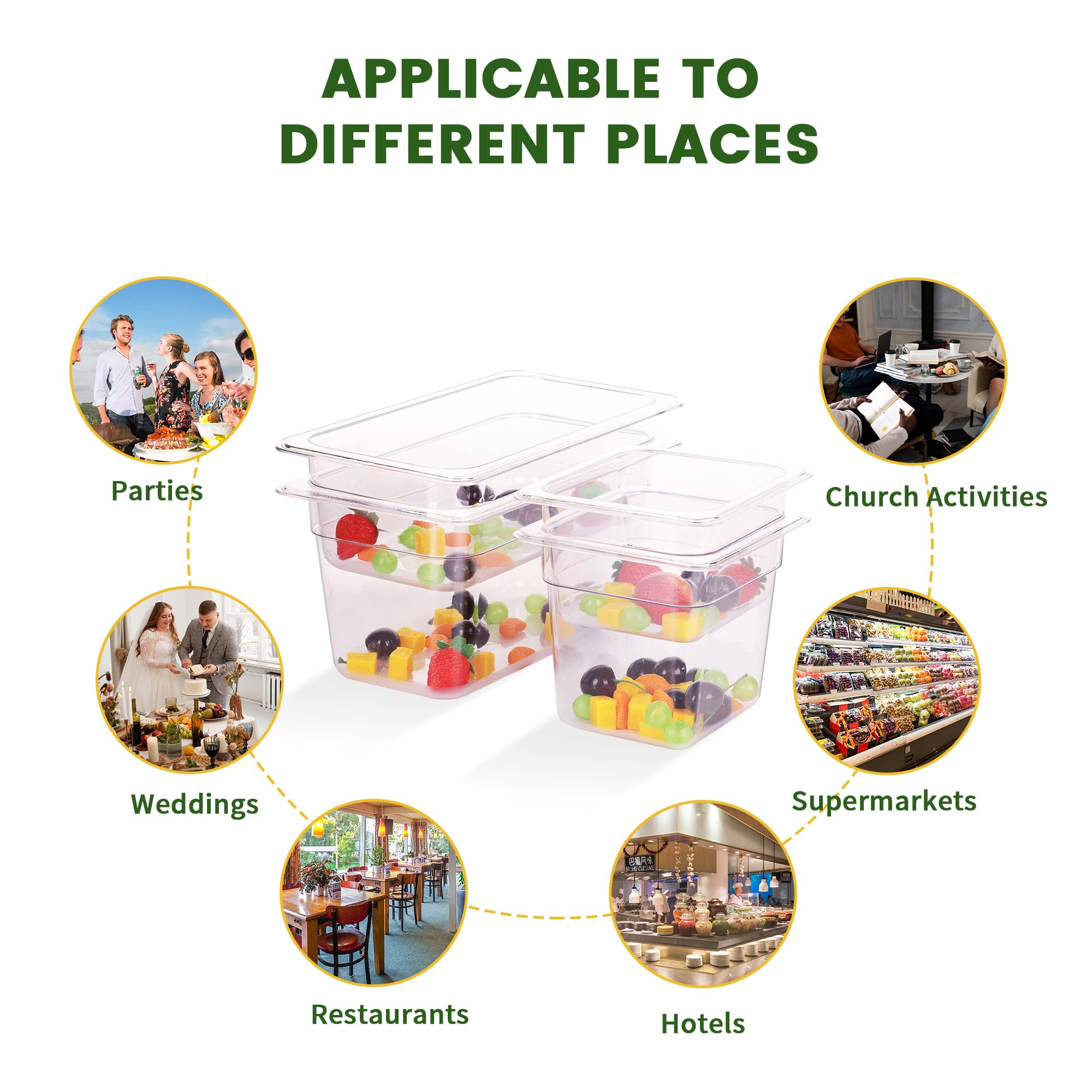 6 Pack NSF Certified 1/3 Size 6 Inch Deep Clear Polycarbonate Food Storage Pans - Perfect for Commercial Kitchens, Buffets, and Food Prep