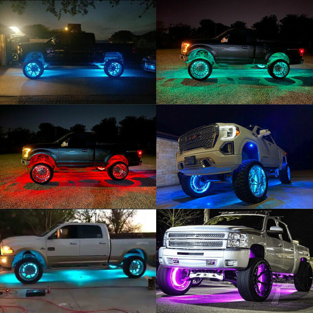 4 Pack 15.5 Inch LED Wheel Ring Lights - RGB Color Changing with Brake, Chase & Turn Signals for Cars & Trucks - APP & Remote Control - Perfect for Off-Roading, Car Shows & Night Cruising