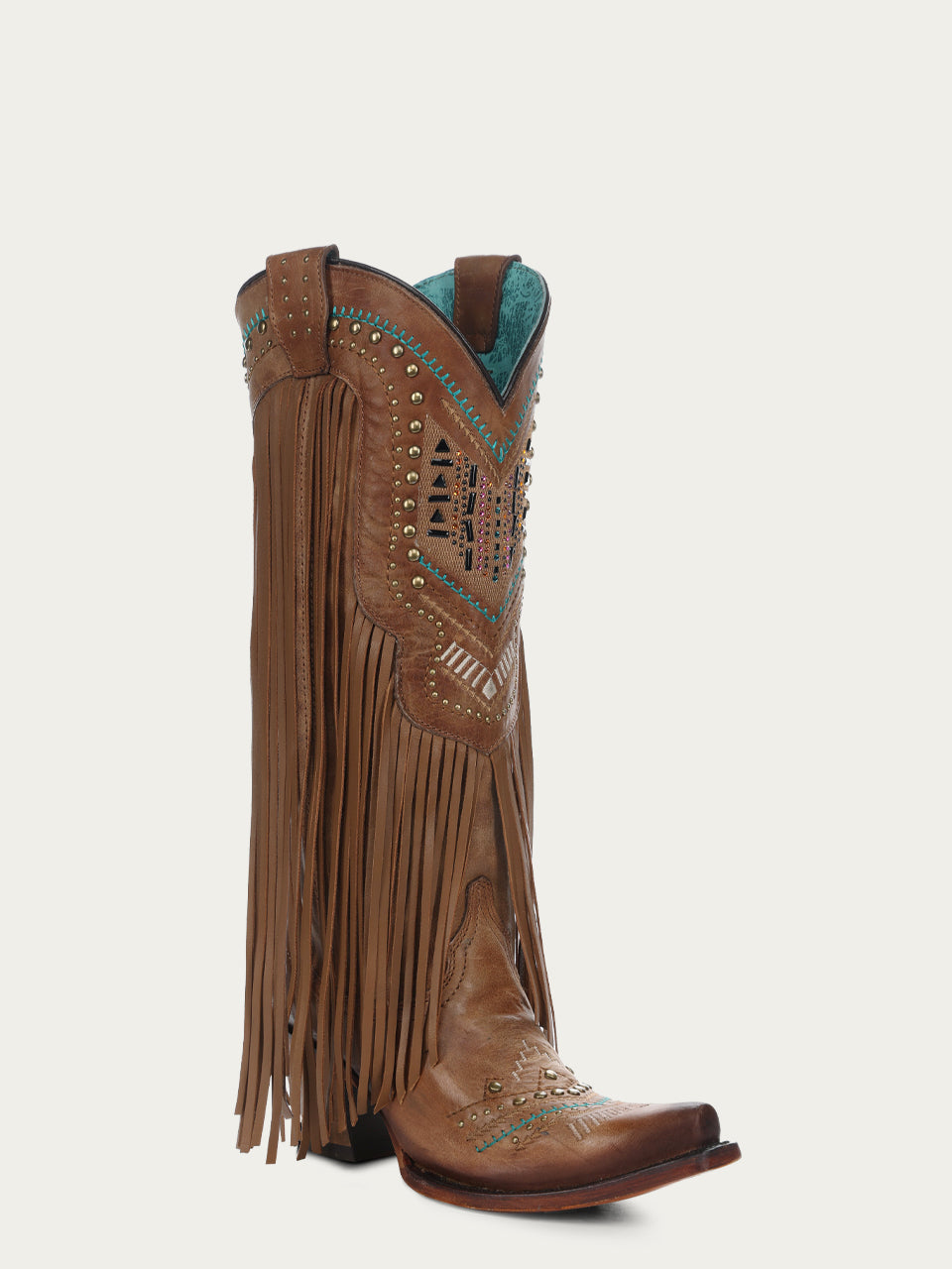 C2910 Women's Brown Cowboy Boots with Crystals, Embroidery & Fringe - Western Fashion Boots for Country Dancing, Rodeo & Casual Wear