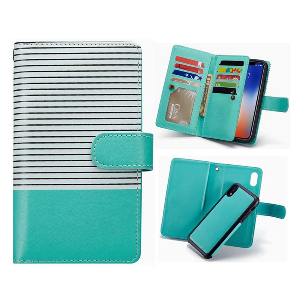 Premium Detachable Wallet Case for iPhone XR - Hynice Flip Leather Cover with 9 Card Slots & Magnetic Strap | Removable Shell in Green/White | Perfect for Everyday Use, Travel & Business (Compatible with iPhone XR 6.1-inch)