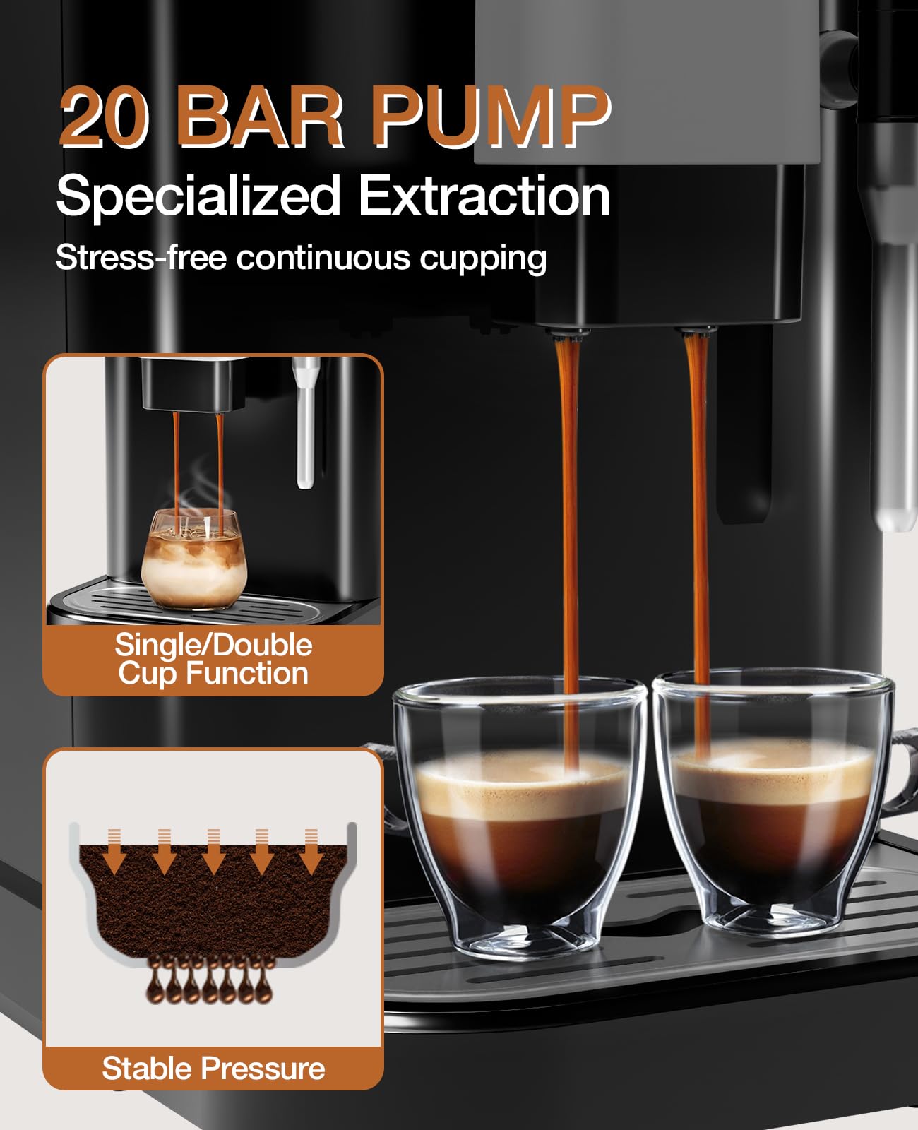 Fully Automatic Espresso Machine with Frother Steam Wand - 20 Bar Pressure, Built-In Adjustable Coffee Grinder (1-15 Settings), 1.5L Water Tank - Perfect for Home Baristas & Coffee Lovers (Ideal for Kitchens, Offices & Gifts)