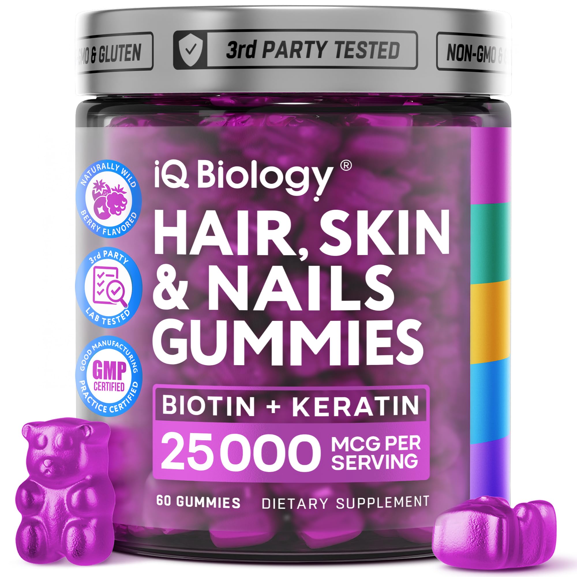 Biotin Collagen Keratin Gummies for Hair Growth - Hair Skin & Nails Vitamins with Astragalus for Women & Men - 60 Count Hair Loss Supplement Gummy Bears - Promote Healthy Hair Growth for Daily Wellness Routine