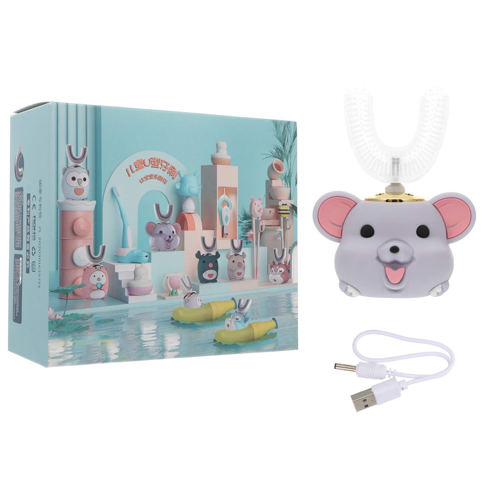 DOITOOL Kids Electric Toothbrush - U-Shaped Silicone Toothbrush with Smart Timer & Cartoon Design for Children Ages 3-12 | Perfect for Home, Travel & School Use