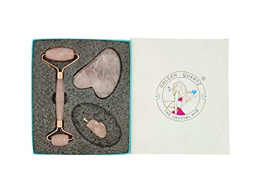 Rose Quartz Roller & Gua Sha Set with Raw Pendant - Natural Crystal Facial Massage Tools for Skincare & Relaxation - Perfect Women's Gift for Self-Care, Stress Relief & Beauty Routine