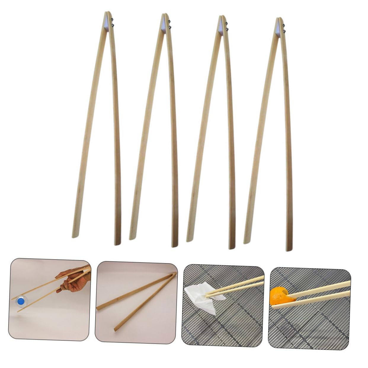 DOITOOL 4-Piece Firewood Grabber Tool Set - Extra Long Bamboo Fireplace Tongs, Crab Log Tongs & Waste Picker for Wood Stove, Camping, and Yard Cleanup - Heavy Duty Reaching Grabber Tool for Fireplace, BBQ, and Outdoor Use